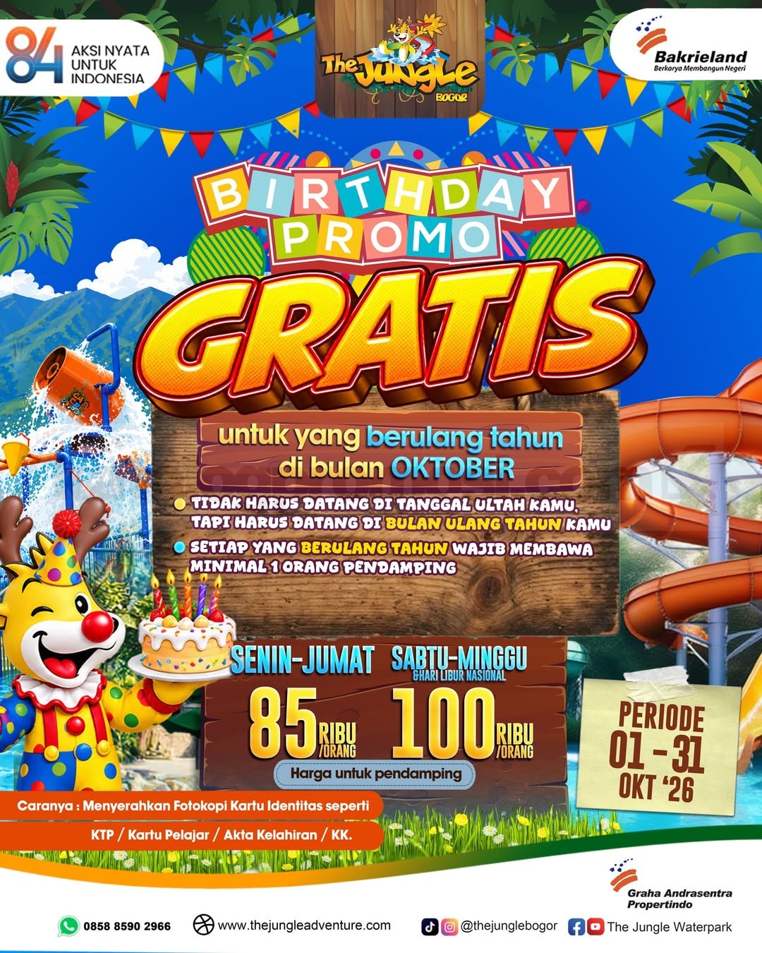 Promo The Jungle Birthday Treats Gratis Tiket Masuk Promo The Jungle Birthday Treats Gratis Tiket Masuk untuk ulang tahun Oktober dan lansia