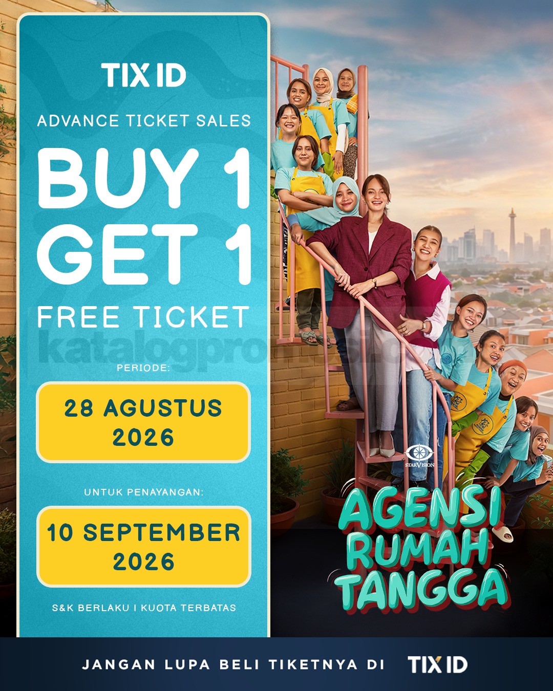 Promo TIX ID Beli 1 Gratis 1 Tiket Agensi Rumah Tangga Promo TIX ID Beli 1 Gratis 1 Tiket Agensi Rumah Tangga periode 28 Agustus–9 September 2026