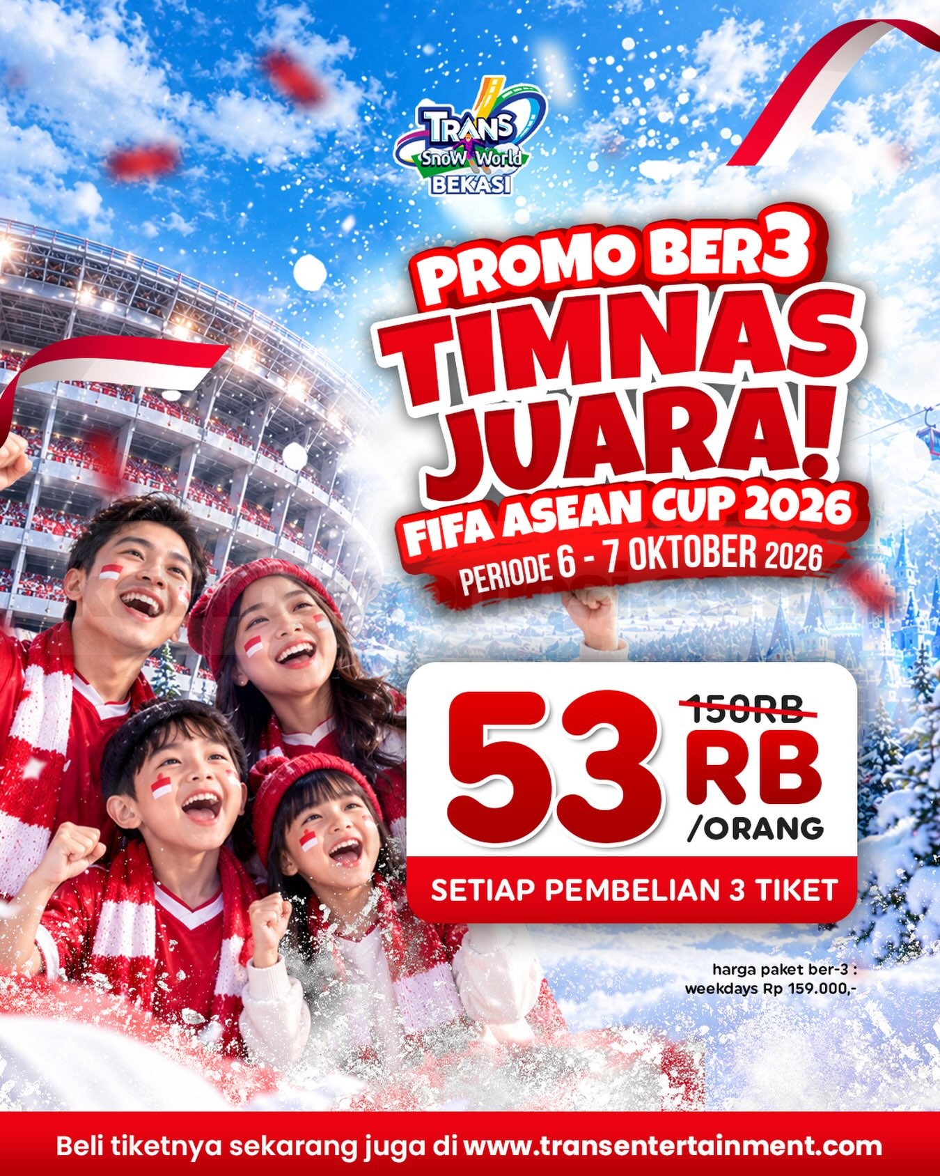 Promo Trans Snow World Bekasi Bertiga Timnas Juara Rp53.000
