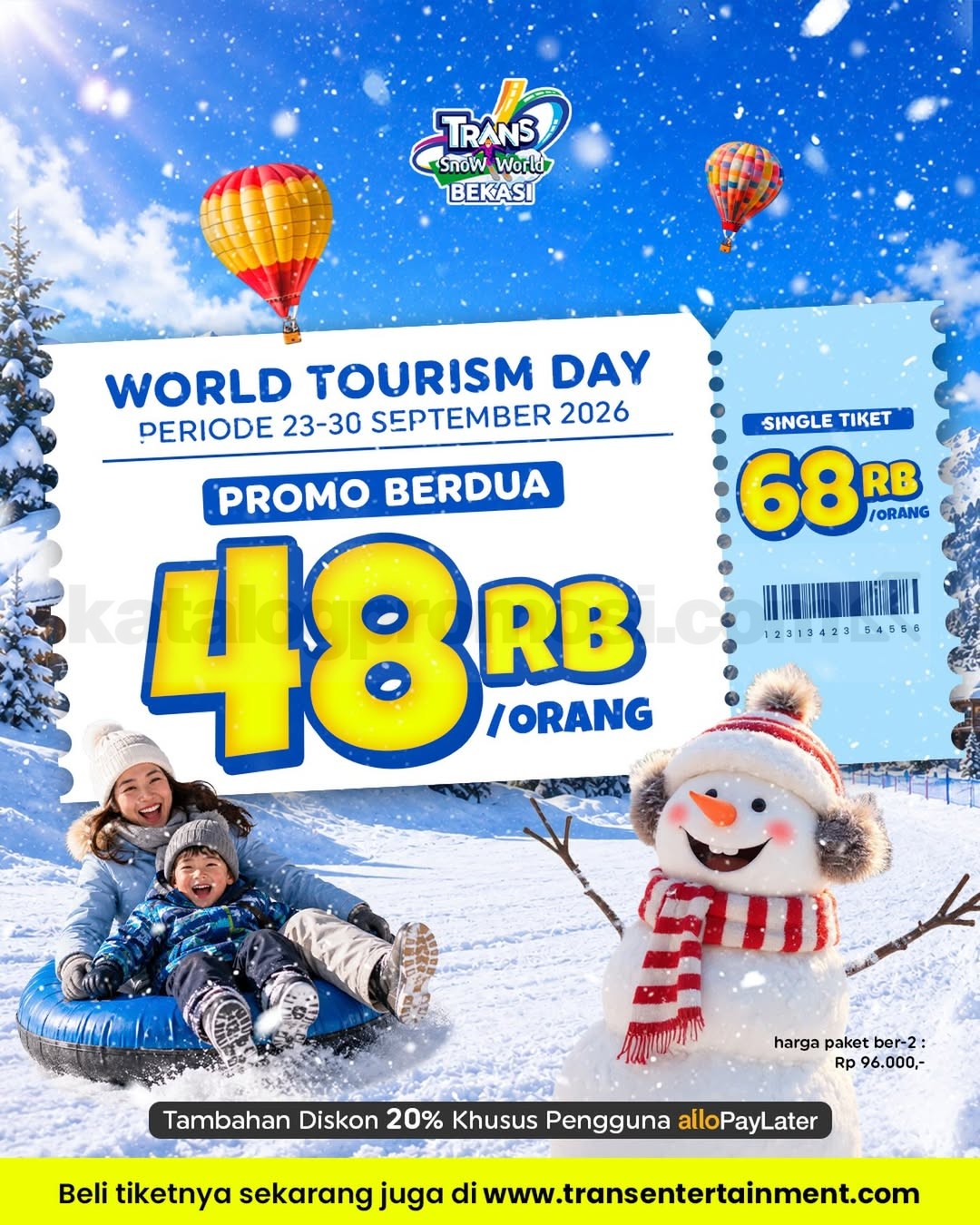 Promo Trans Snow World Bekasi World Tourism Tiket Rp48.000 Promo Trans Snow World Bekasi World Tourism tiket Rp48.000 untuk bermain salju 3 jam dan boots