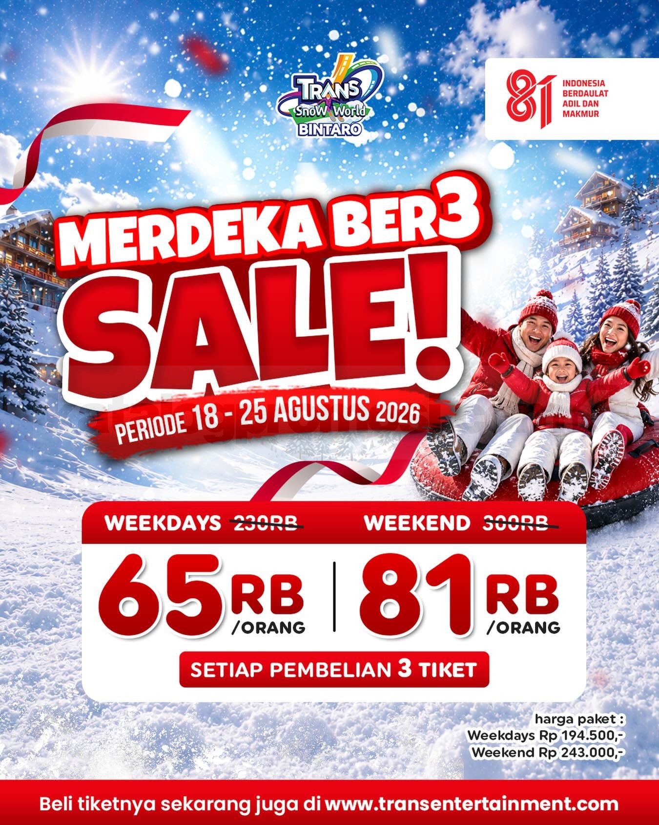 Promo Trans Snow World Bintaro Merdeka Sale Ber3 Mulai Rp. 65.000 Promo Trans Snow World Bintaro Merdeka Sale Ber3 mulai Rp. 65.000 per orang