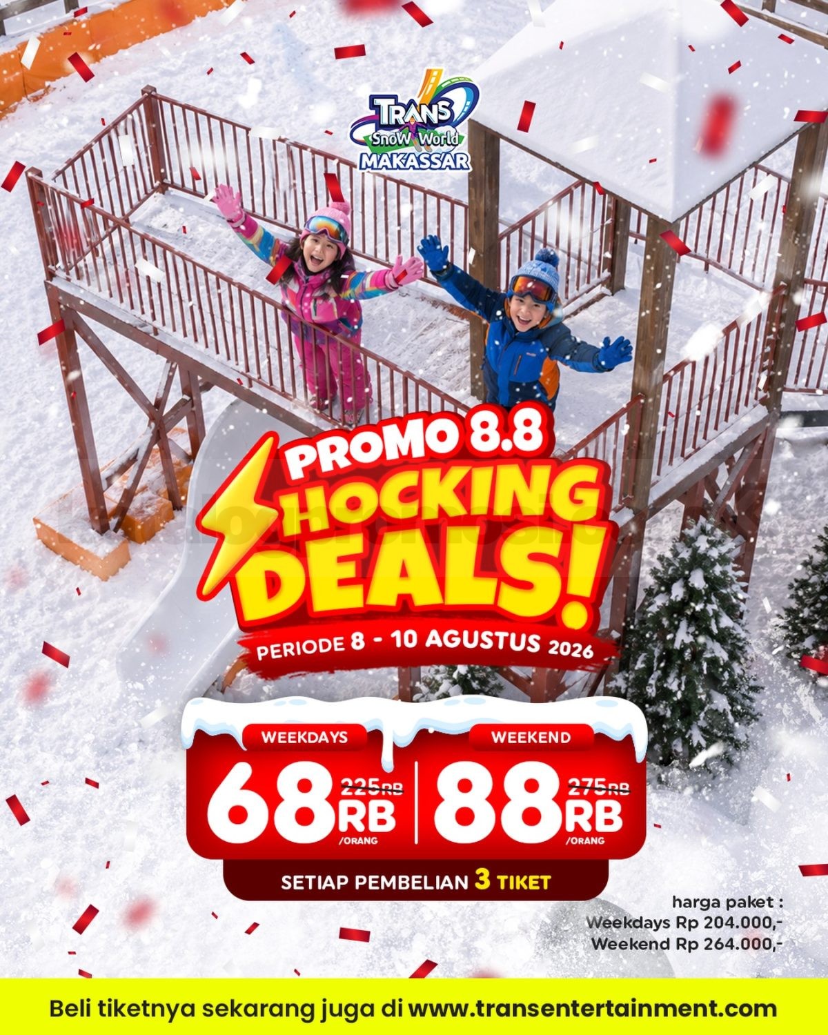 Promo Trans Snow World Makassar 8.8 Shocking Deals Mulai Rp68 Ribu Promo Trans Snow World Makassar 8.8 Shocking Deals mulai Rp68 ribu per orang.
