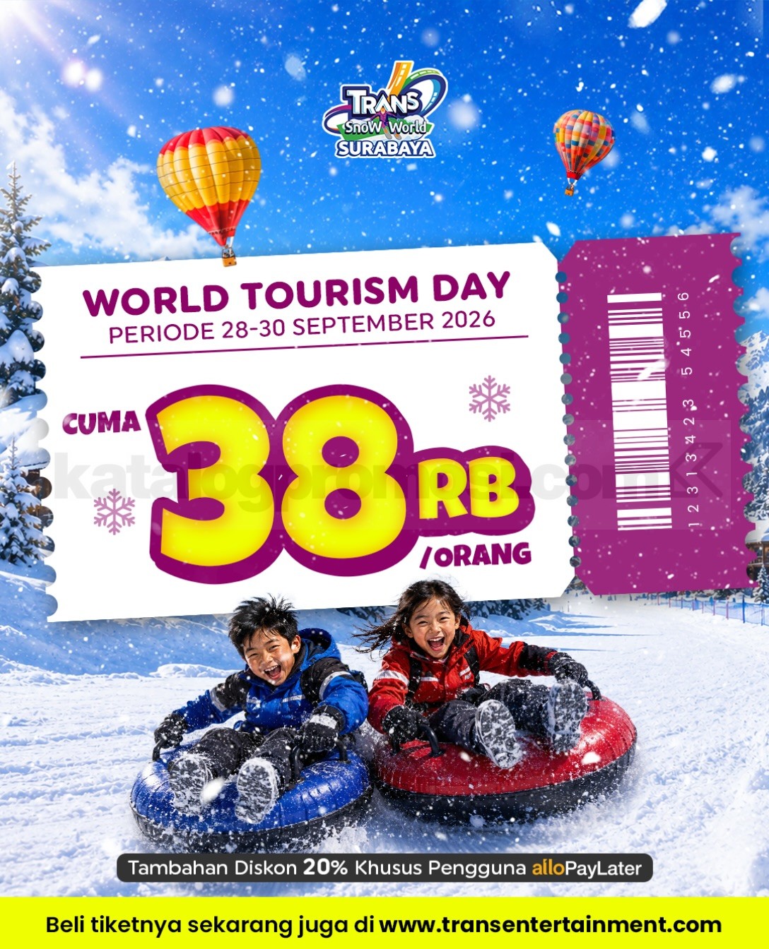 Promo Trans Snow World Surabaya World Tourism Day Rp38.000 Promo Trans Snow World Surabaya World Tourism Day Rp38.000 termasuk kereta gantung dan sepatu boots