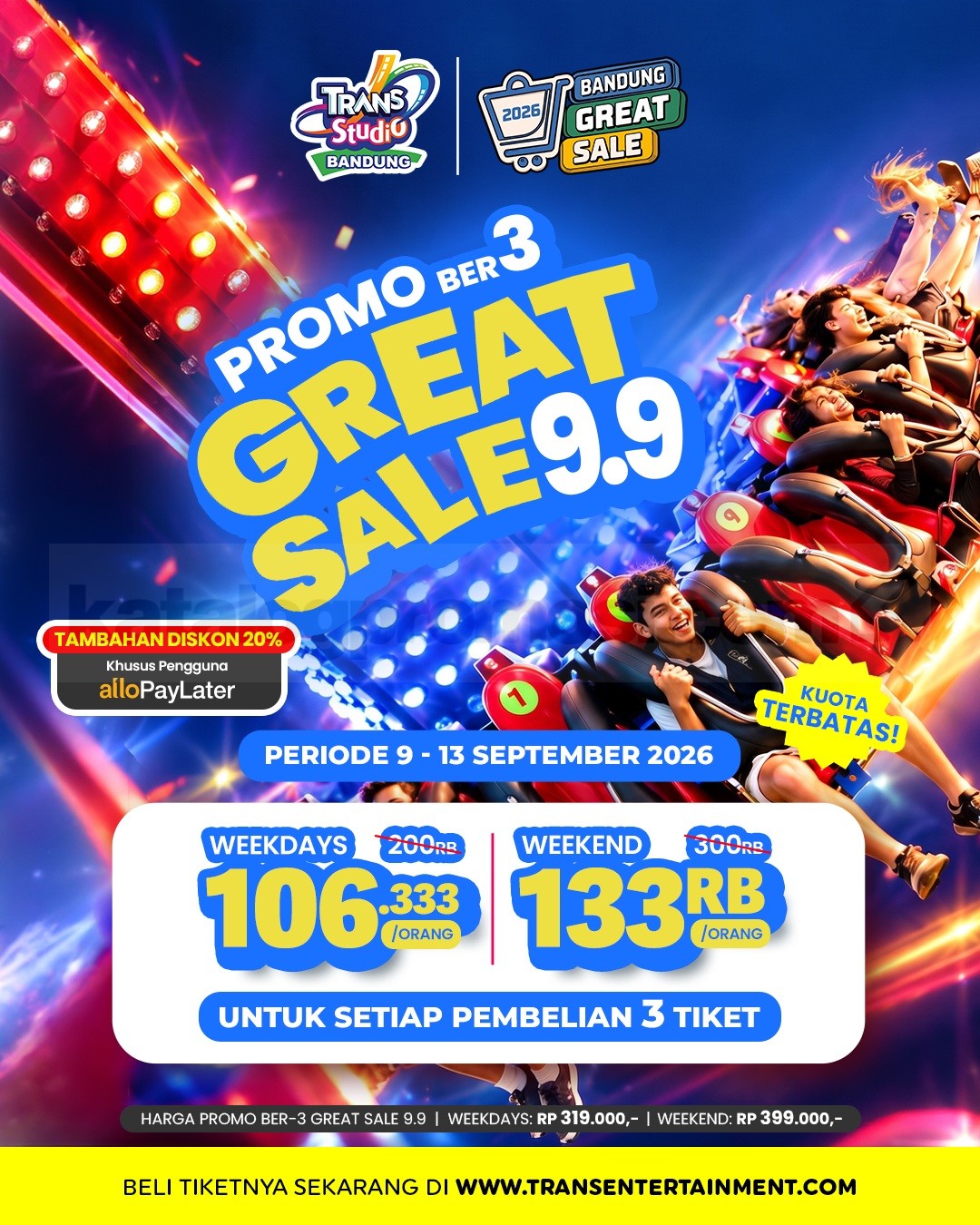Promo Trans Studio Bandung Great Sale 9.9 Mulai Rp106.333 Promo Trans Studio Bandung Great Sale 9.9 mulai Rp106.333 untuk Promo Ber-3