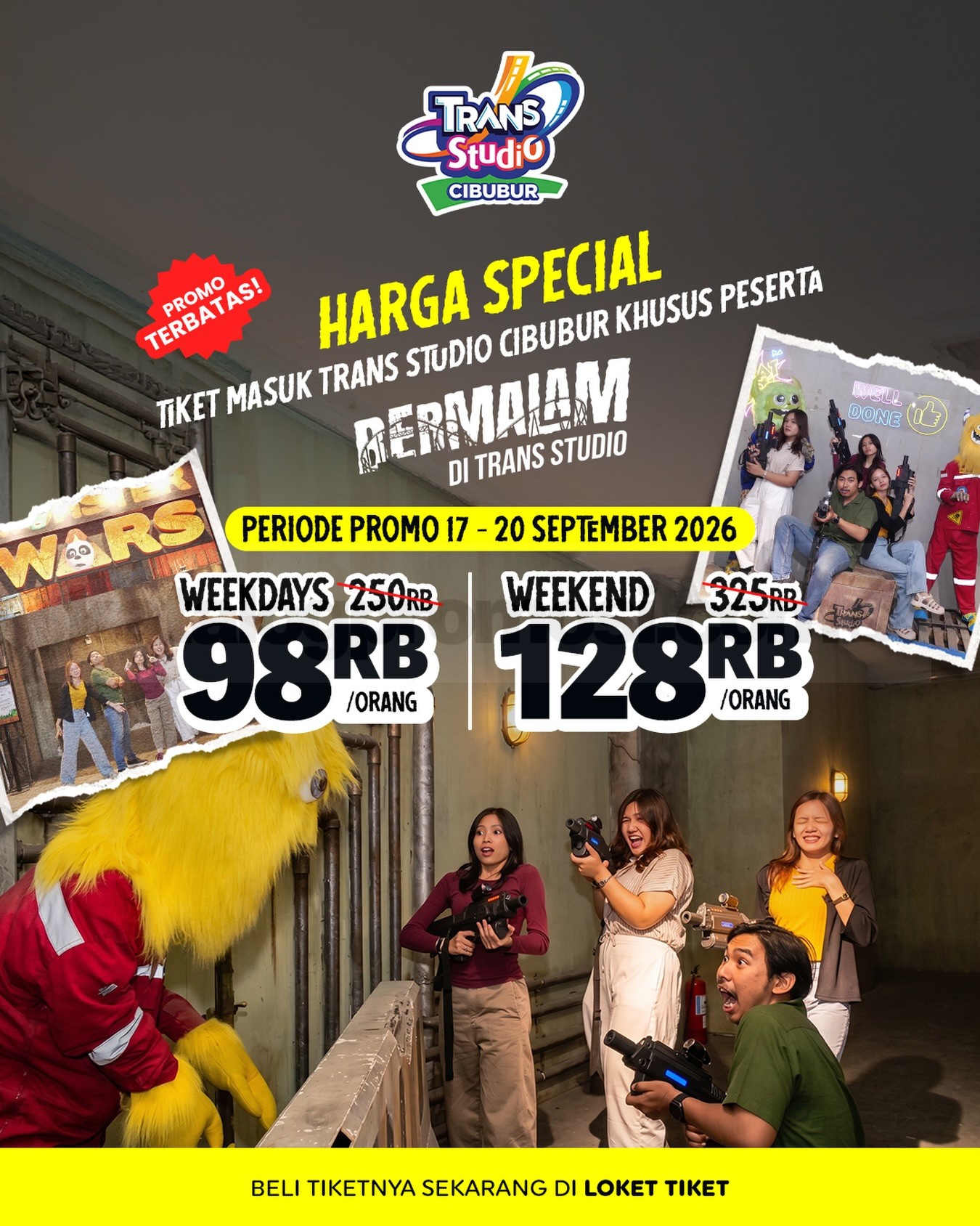 Promo Trans Studio Cibubur Harga Spesial Mulai Rp98.000 Promo Trans Studio Cibubur Harga Spesial Mulai Rp98.000 untuk peserta Bermalam di Trans Studio