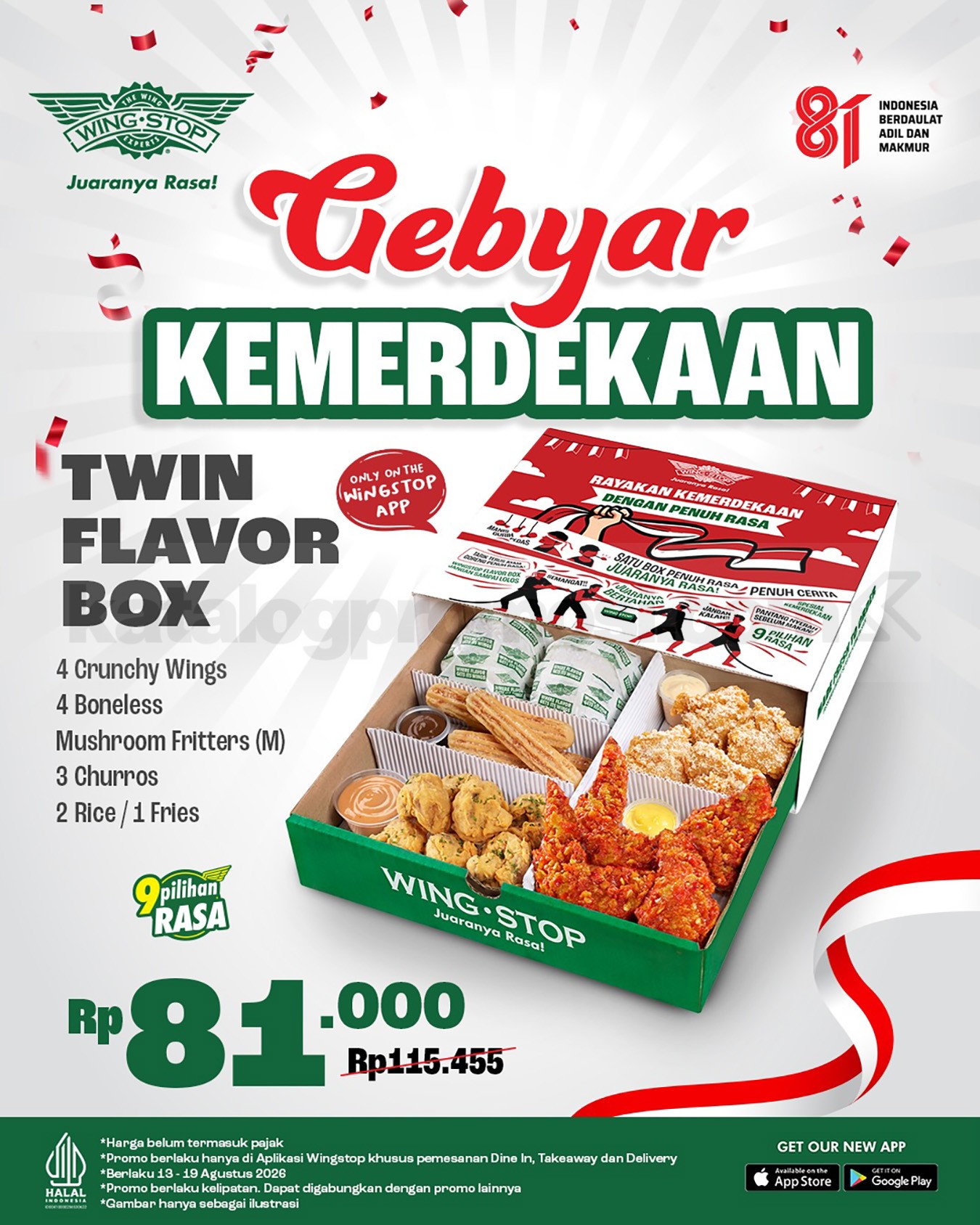 Promo Wingstop Gebyar Kemerdekaan 17 Boneless Rp81.000 Promo Wingstop Gebyar Kemerdekaan 17 Boneless Rp81.000 1