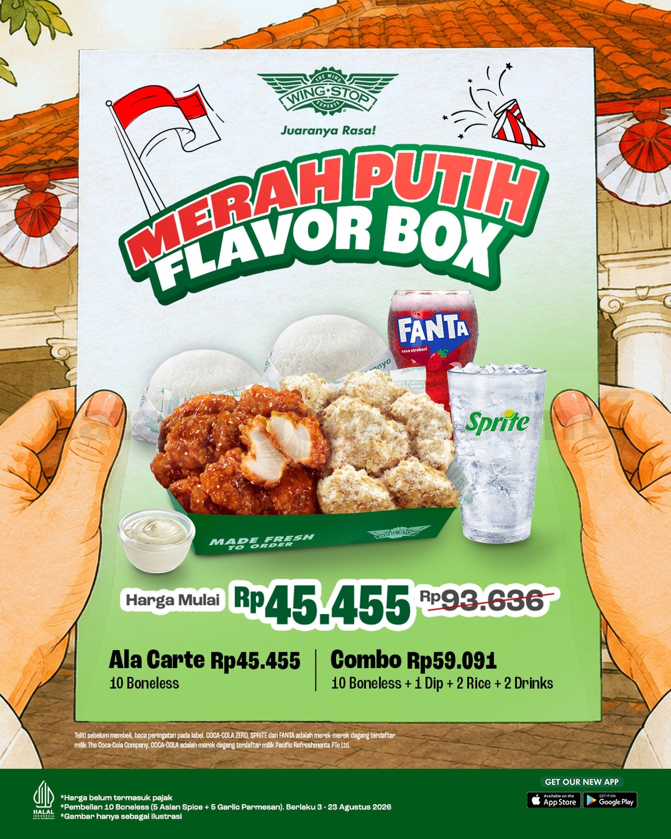 Promo Wingstop Merah Putih Flavor Box Mulai Rp45.455 Promo Wingstop Merah Putih Flavor Box Mulai Rp45.455 dengan pilihan Ala Carte dan Combo