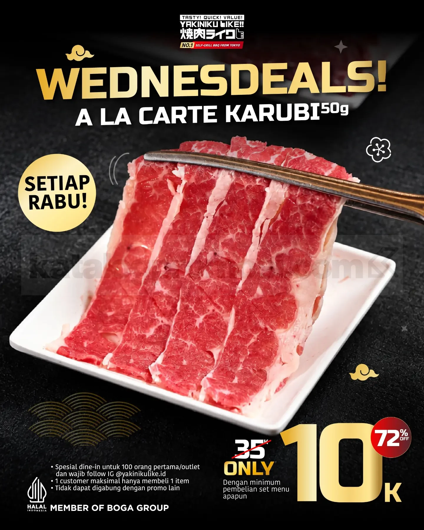 Promo Yakiniku Like WednesDeals A La Carte Karubi 50g Rp10.000
