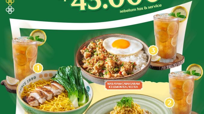Promo Top Noodle Combo Hemat mulai Rp. 45.000 dengan pilihan paket makanan dan Ice Lemon Tea atau Ice Tea.