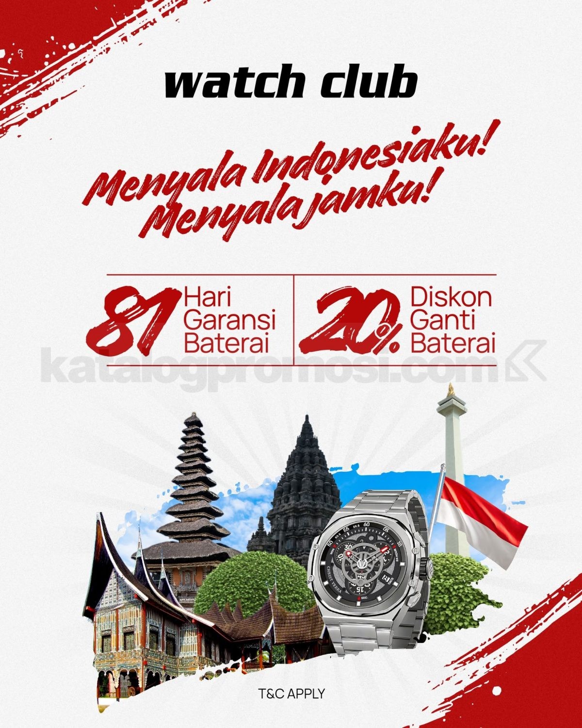Promo Watch Club Ganti Baterai Jam Diskon 20% Promo Watch Club Ganti Baterai Jam Diskon 20% dengan garansi baterai hingga 81 hari.