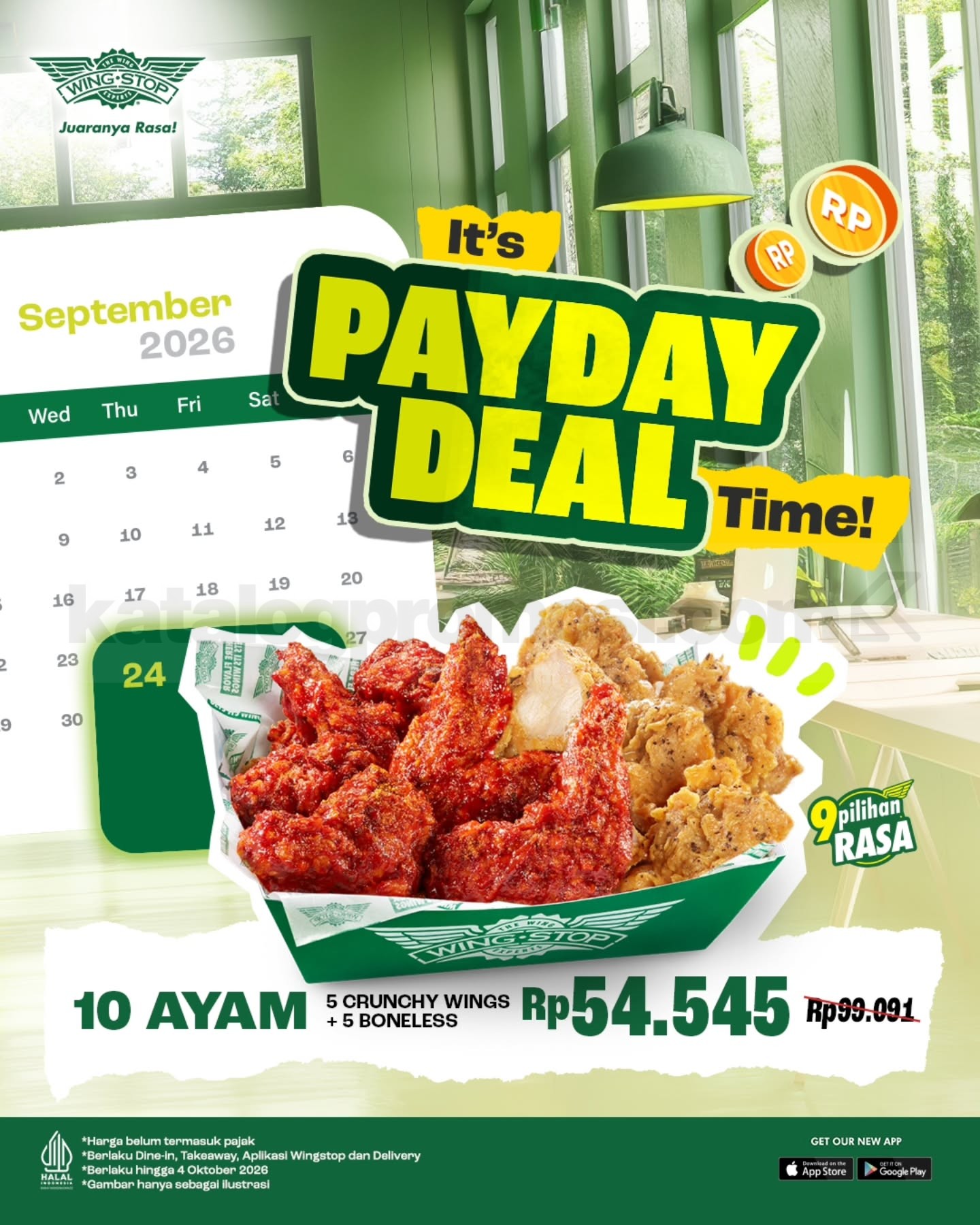 Promo Wingstop Payday Deal 10 Ayam Rp54.545 Promo Wingstop Payday Deal 10 Ayam Rp54.545 dengan 5 Crunchy Wings dan 5 Boneless