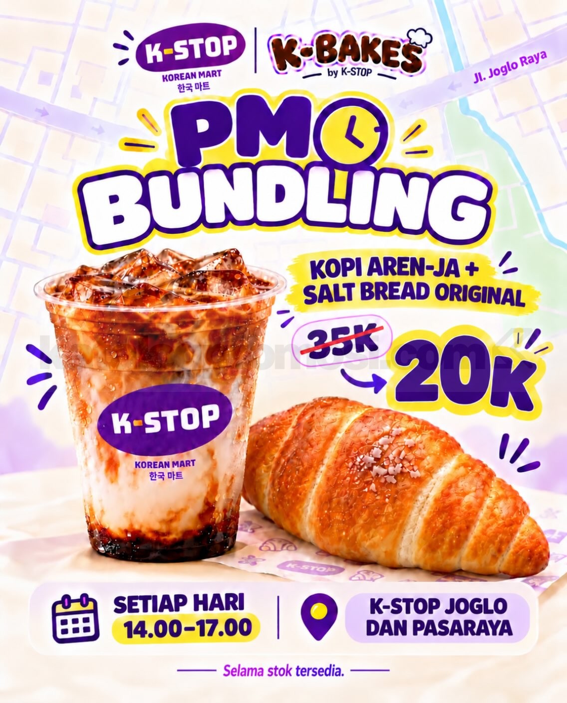 Promo K-STOP PM Bundling Kopi dan Salt Bread Rp20.000 Promo K-STOP PM Bundling Kopi Aren-Ja dan Salt Bread Original Rp20.000.