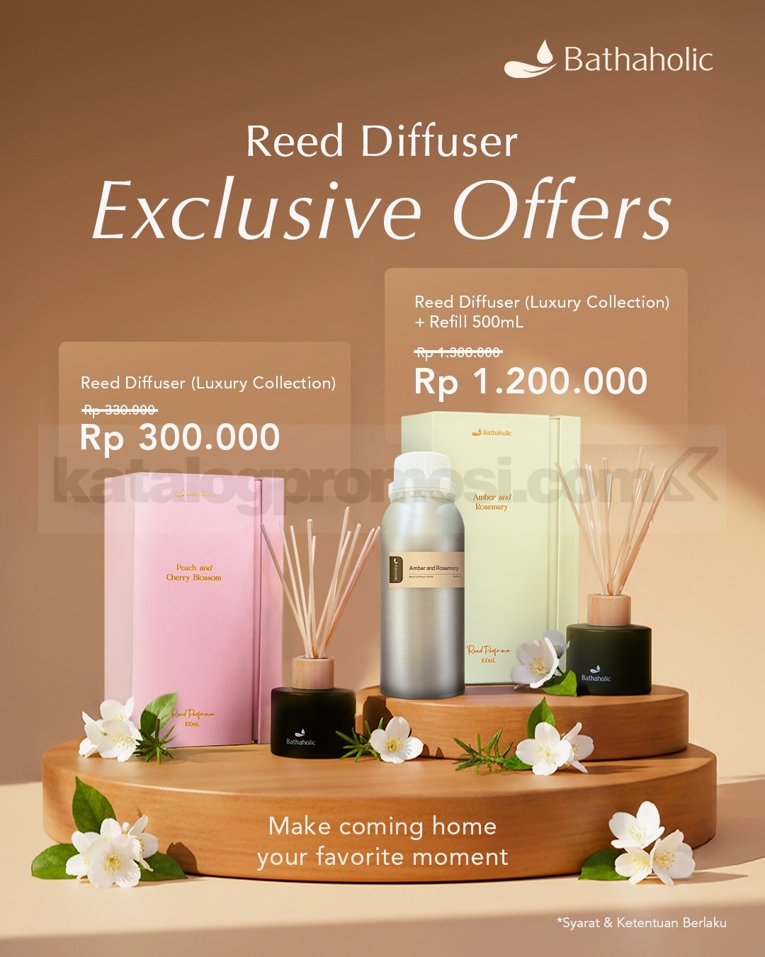Promo Bathaholic Reed Diffuser mulai Rp300.000 Promo Bathaholic Reed Diffuser mulai Rp300.000 dengan pilihan reed diffuser dan refill 500mL