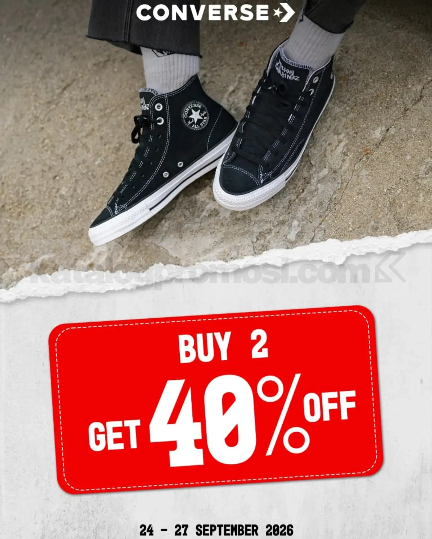 Promo Converse Buy 2 Get 40% OFF Promo Converse Buy 2 Get 40% OFF untuk pembelian 2 produk pada 24β27 September 2026