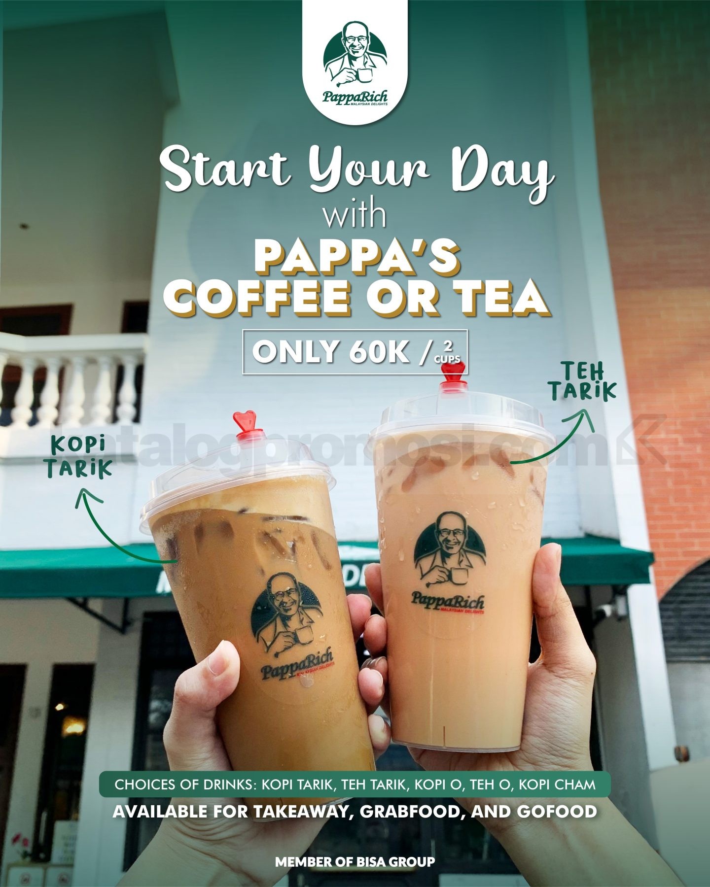 Promo PappaRich Coffee or Tea 2 Cups Rp60.000 Promo PappaRich Coffee or Tea 2 Cups Rp60.000 untuk takeaway dua cangkir kopi atau teh pilihan.