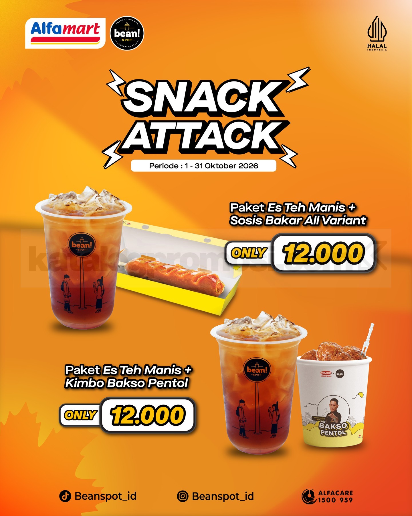 Promo Bean Spot Snack Attack Paket Hemat Rp12.000 Promo Bean Spot Snack Attack Rp12.000 dengan Es Teh Manis dan pilihan camilan