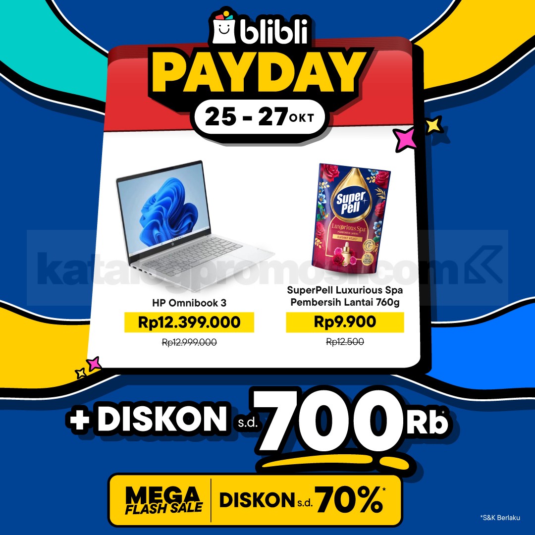 Promo Blibli Payday Oktober Diskon hingga Rp700 Ribu Promo Blibli Payday Oktober diskon hingga Rp700 ribu, Xtra Fashion 33%, dan Mega Flash Sale hingga 70%.