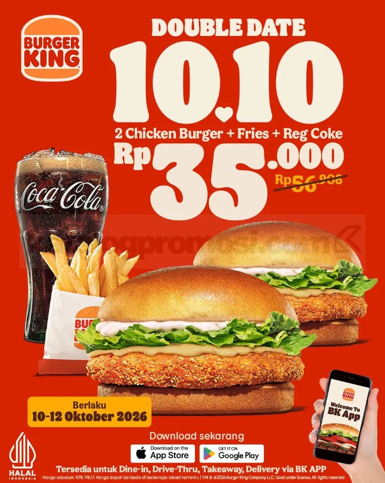 Promo Burger King 10.10 Paket 2 Burger Cuma Rp35 Ribu