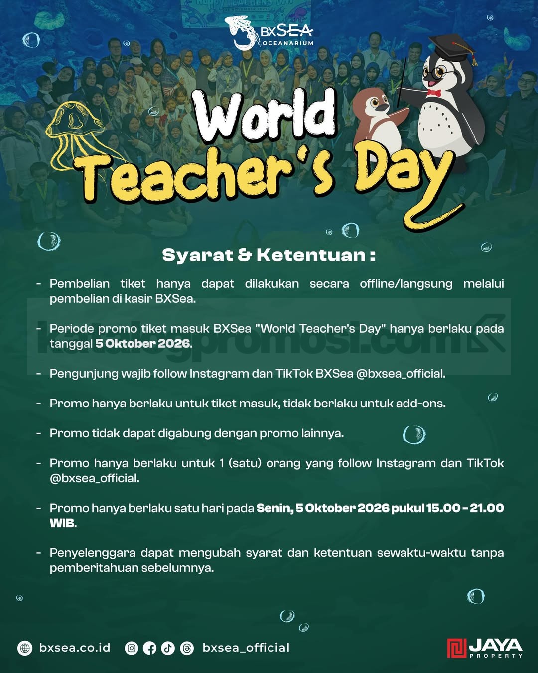 Promo BXSea World Teacher’s Day Tiket Masuk Diskon 50% Promo BXSea World Teacher’s Day Tiket Masuk Diskon 50% 1