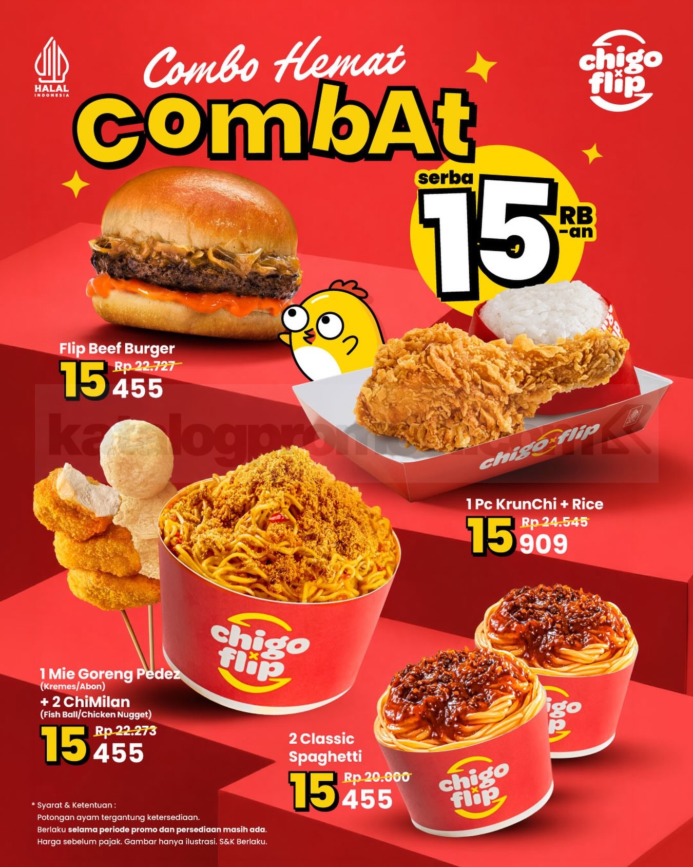 Promo Chigo x Flip COMBAT Combo Mulai Rp15 Ribuan Promo Chigo x Flip COMBAT Combo mulai Rp15 ribuan dengan pilihan burger, ayam, mie, dan spaghetti