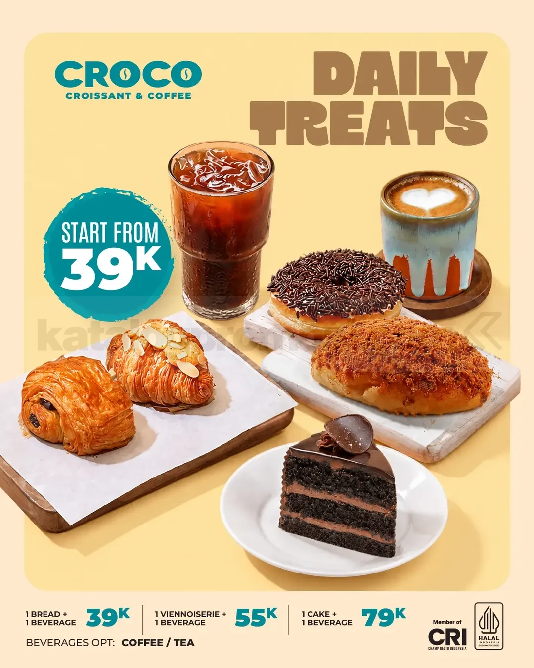 Promo Croco Daily Treats Menu Favorit Mulai Rp39.000 Promo Croco Daily Treats Menu Favorit Mulai Rp39.000 dengan pilihan roti, pastry, cake, kopi, dan teh.