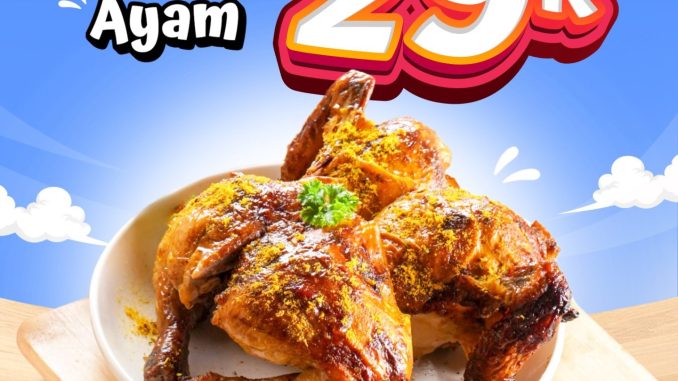 Promo Emado’s BRI 1 Ekor Ayam Panggang Rp29.000 dengan pembelian 2 porsi nasi.