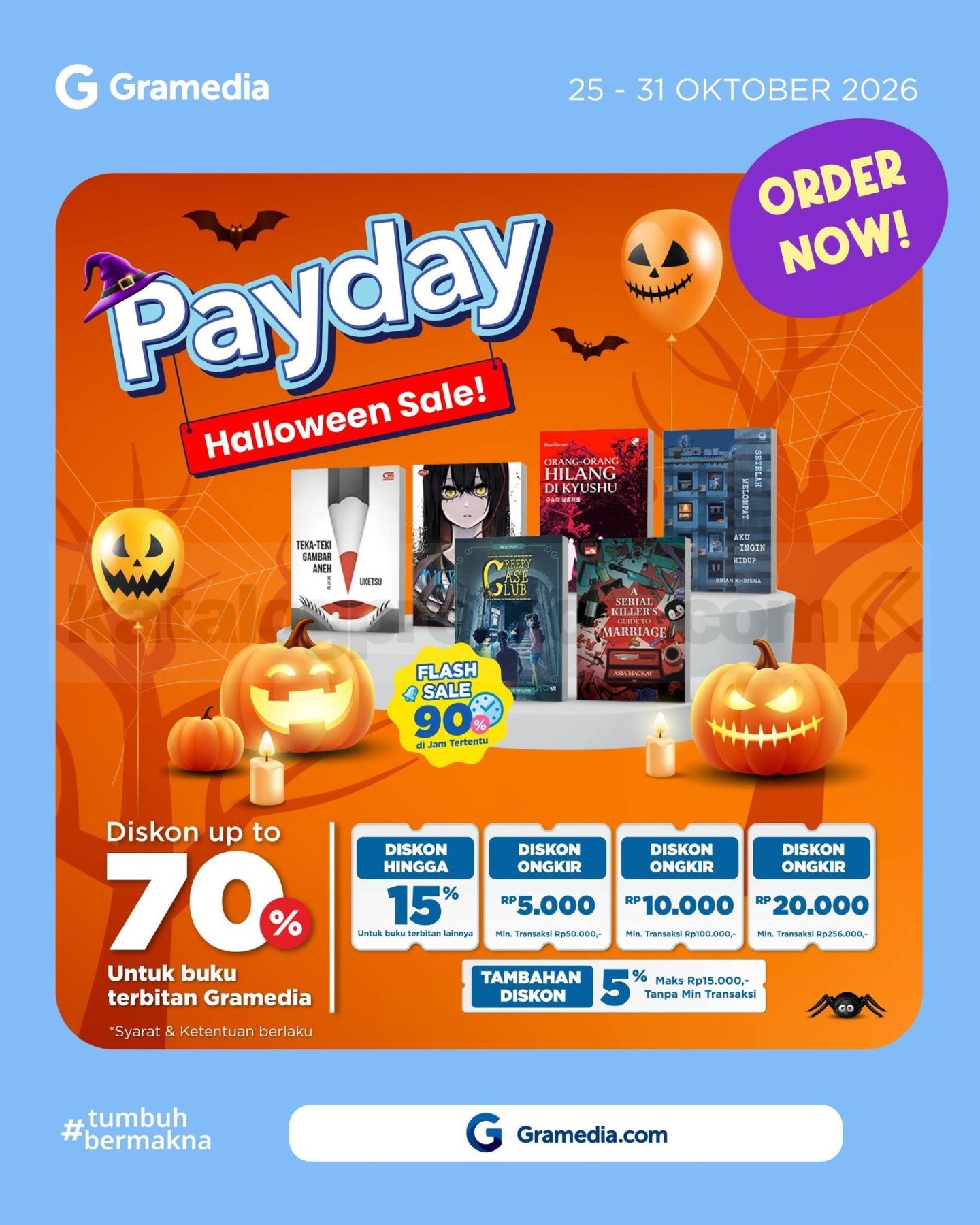 Promo Gramedia Payday Halloween Diskon hingga 70% Promo Gramedia Payday Halloween Diskon hingga 70% untuk buku pilihan, potongan ongkir, dan diskon tambahan.
