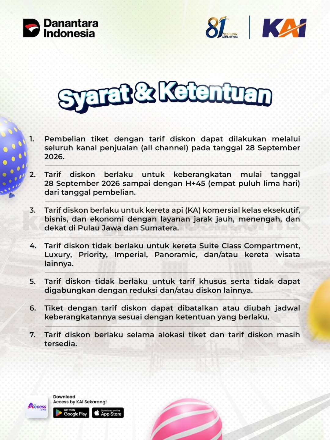 Promo KAI HUT Ke-81 Tiket Kereta Cuma Bayar 81% Promo KAI HUT Ke-81 Tiket Kereta Cuma Bayar 81% 1