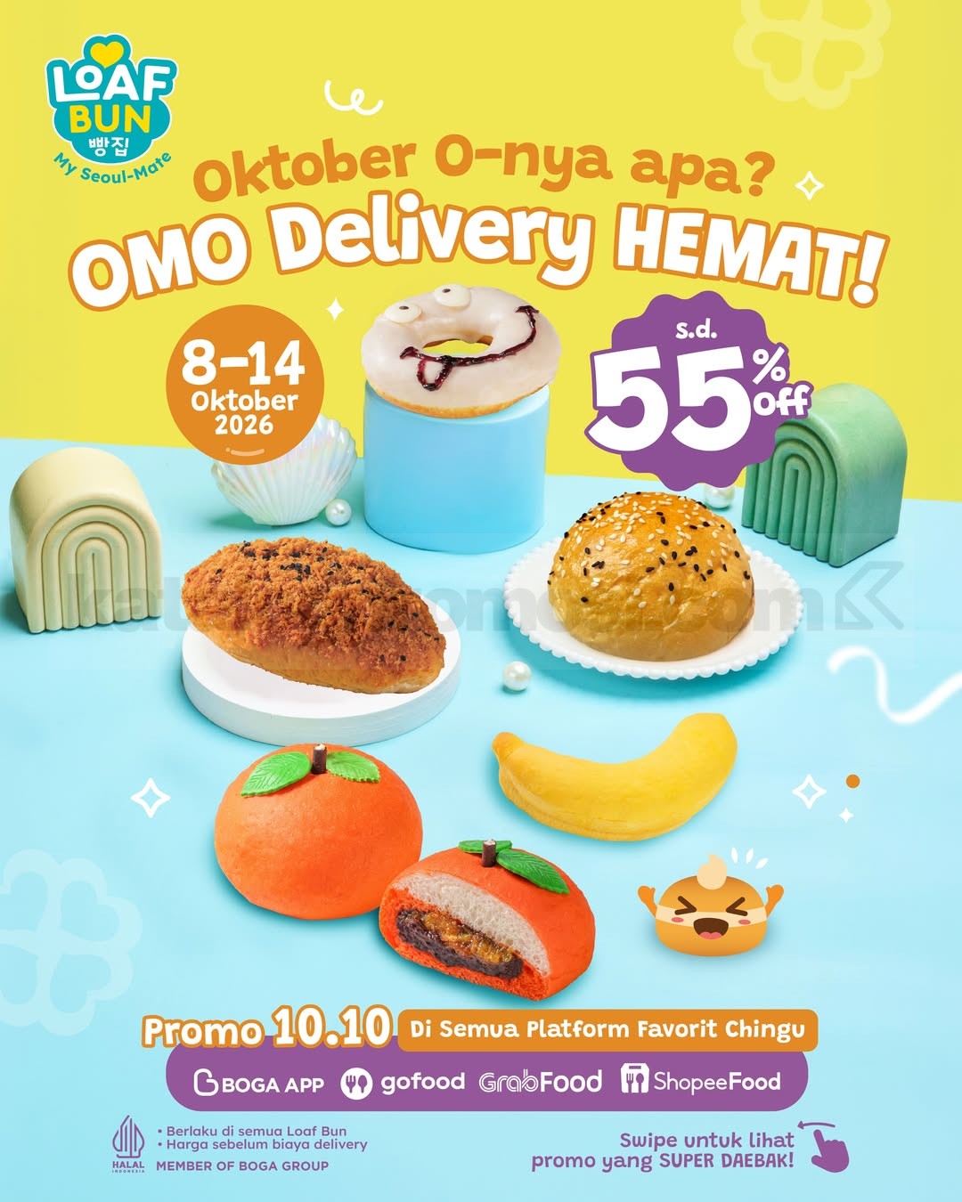 Promo Loaf Bun 10.10 Delivery Diskon Hingga 55% Promo Loaf Bun 10.10 Delivery Diskon Hingga 55% dengan roti mulai Rp10.000