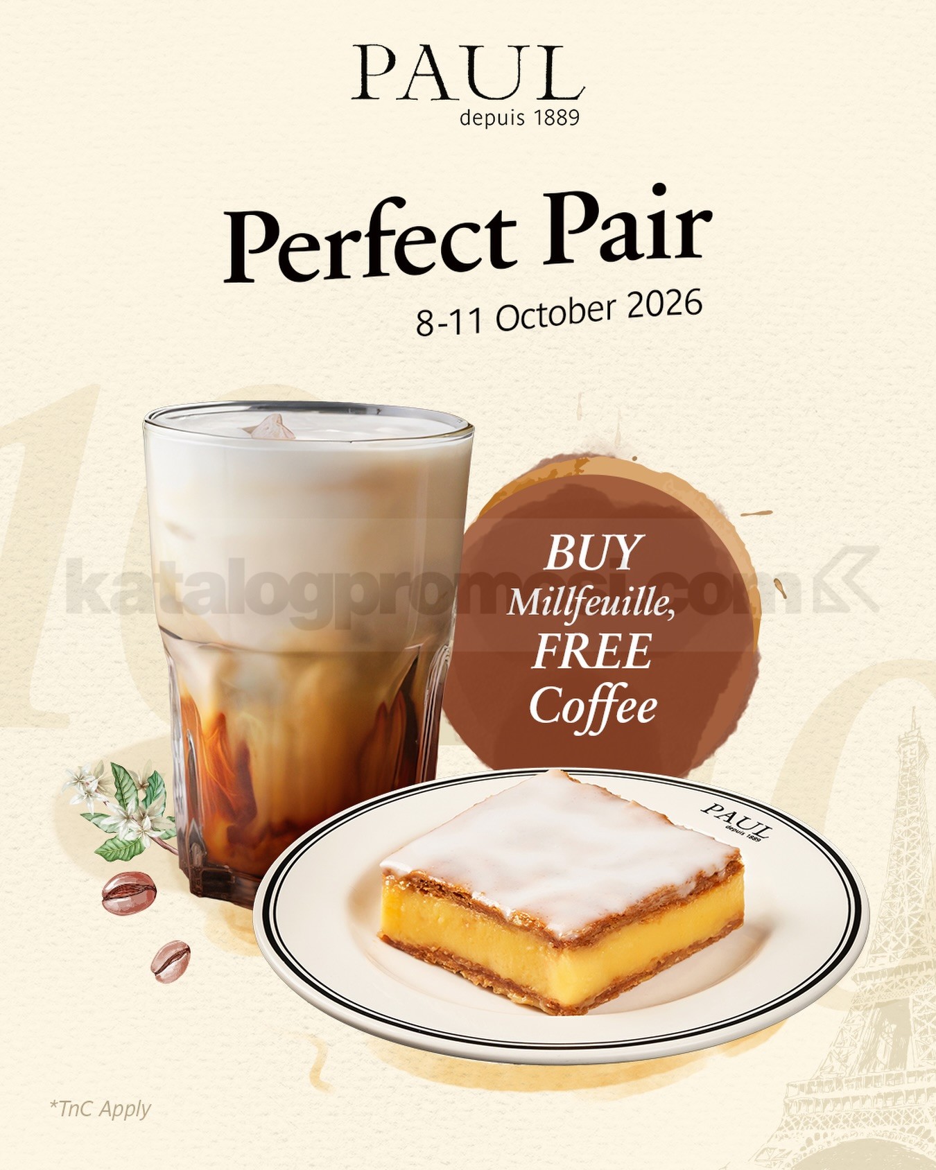 Promo PAUL Perfect Pair Gratis Latte atau Americano Promo PAUL Perfect Pair Gratis Latte atau Americano dengan Millefeuille berlaku 8-11 Oktober 2026.