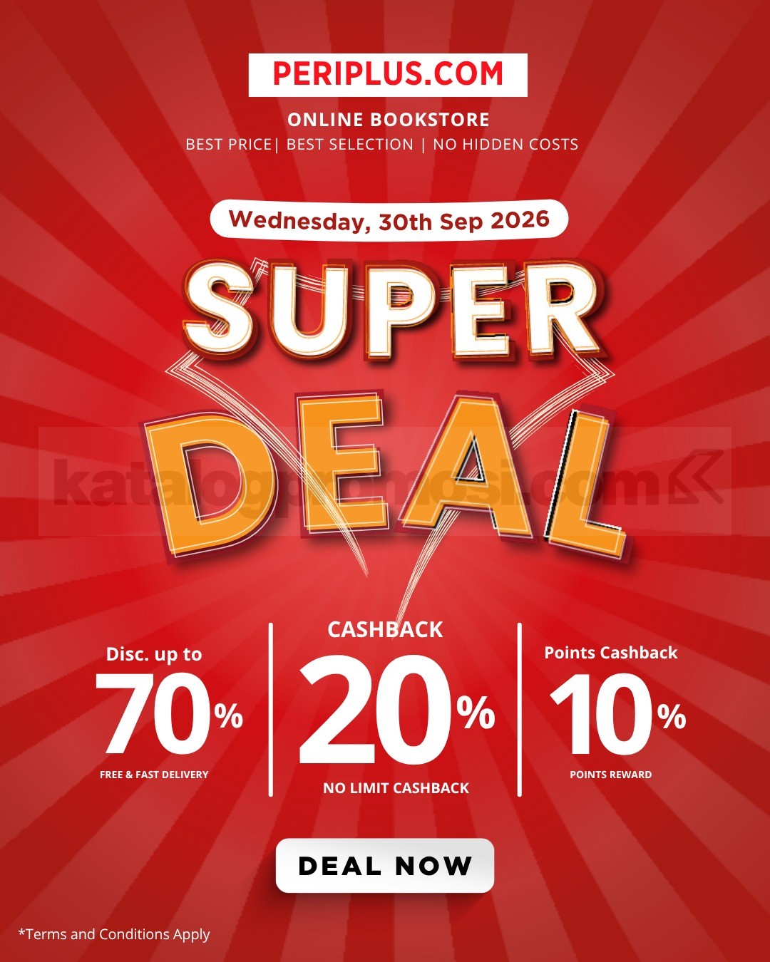 Promo Periplus Super Deal Cashback 20% Tanpa Batas Promo Periplus Super Deal cashback 20% tanpa batas dan diskon hingga 70% pada 30 September 2026