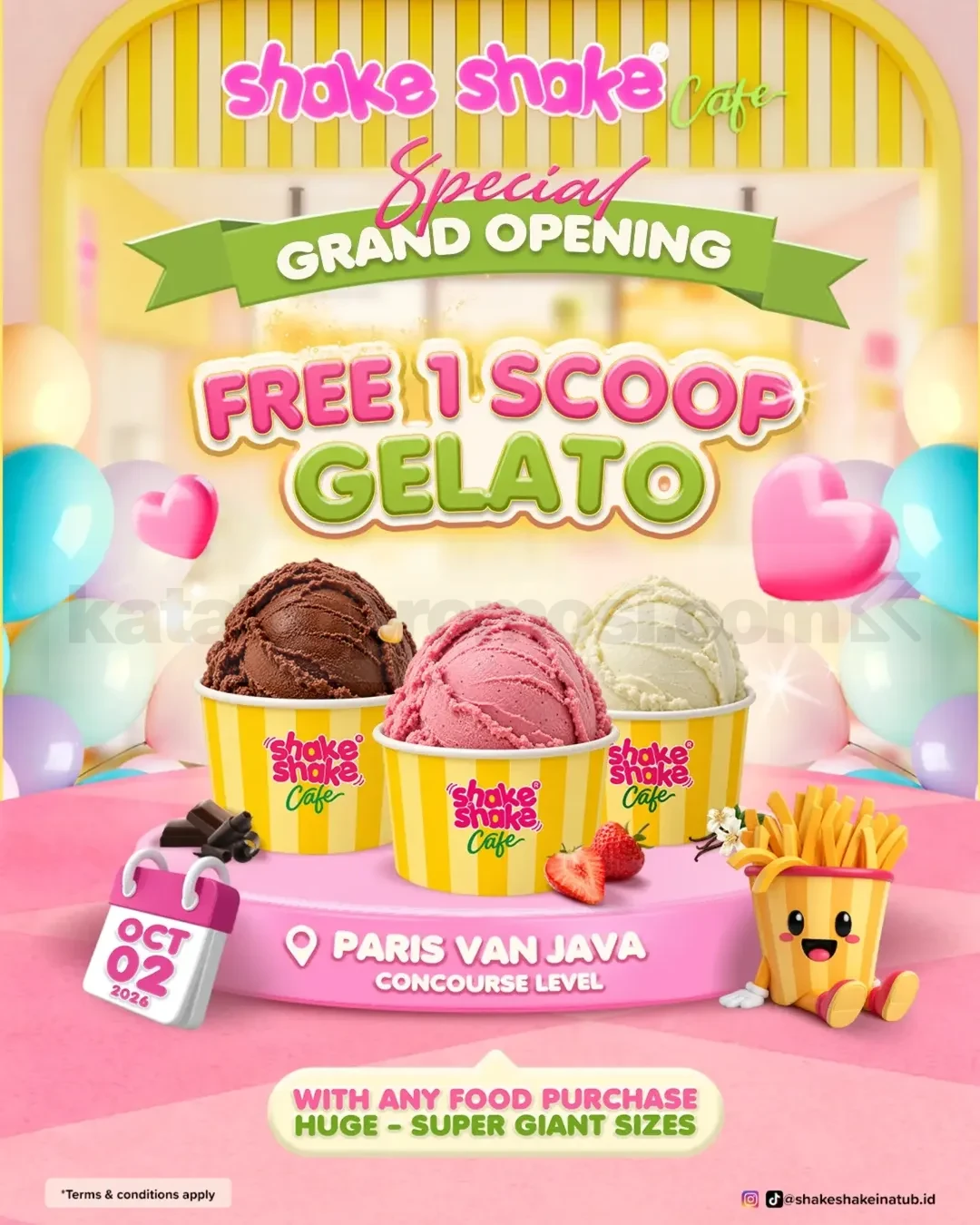 Promo Shake Shake Cafe Grand Opening Gratis Gelato Promo Shake Shake Cafe Grand Opening Gratis Gelato 2 Oktober 2026 di Paris Van Java