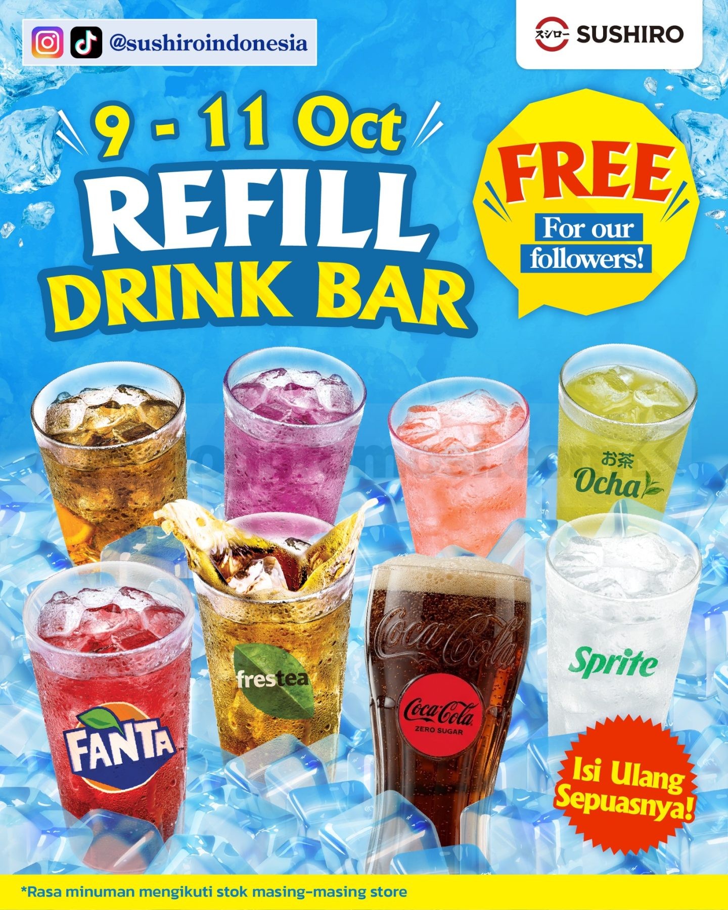 Promo Sushiro Free Refill Drink Bar untuk Followers Promo Sushiro Free Refill Drink Bar gratis refill minuman sepuasnya untuk followers Sushiro Indonesia