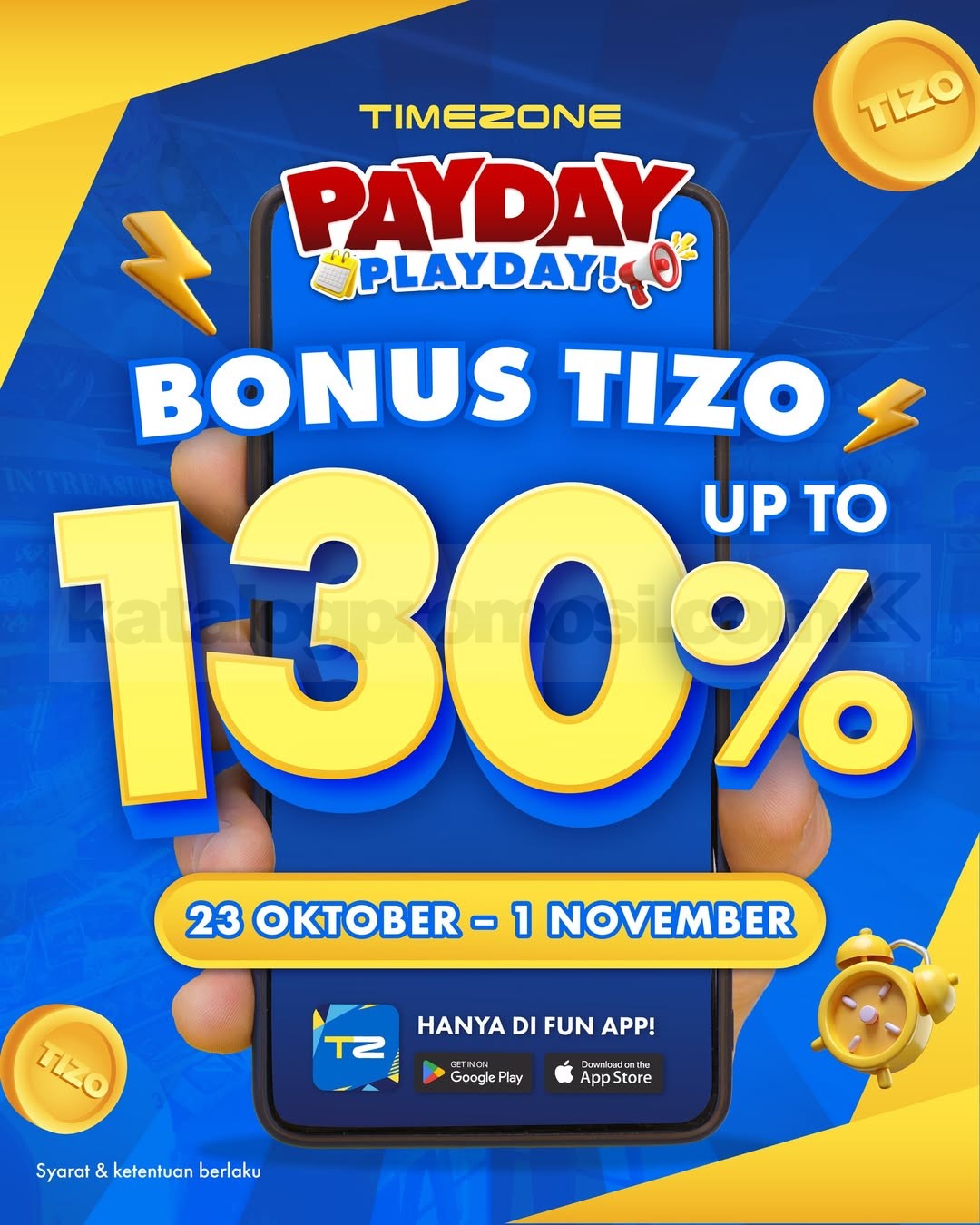 Promo Timezone Payday Playday Bonus Tizo hingga 130% Promo Timezone Payday Playday Bonus Tizo hingga 130% untuk reload Powercard melalui Fun App.