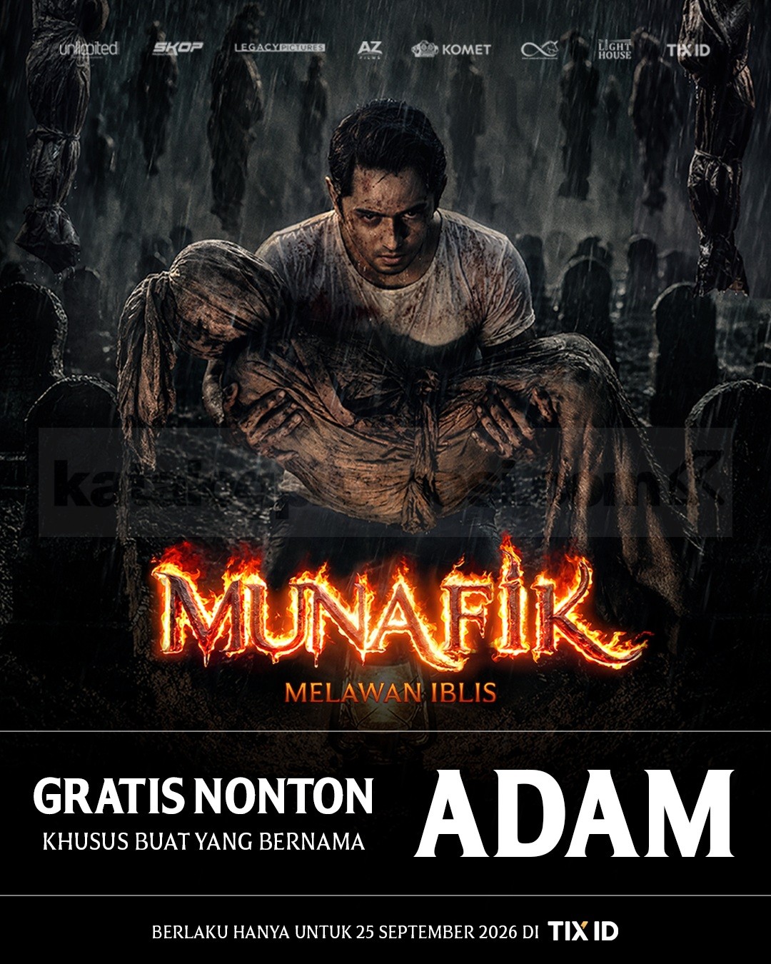 Promo TIX ID Nama ADAM Gratis Nonton Munafik Promo TIX ID Nama ADAM Gratis Nonton Munafik dengan voucher diskon 1 tiket pada 25 September 2026