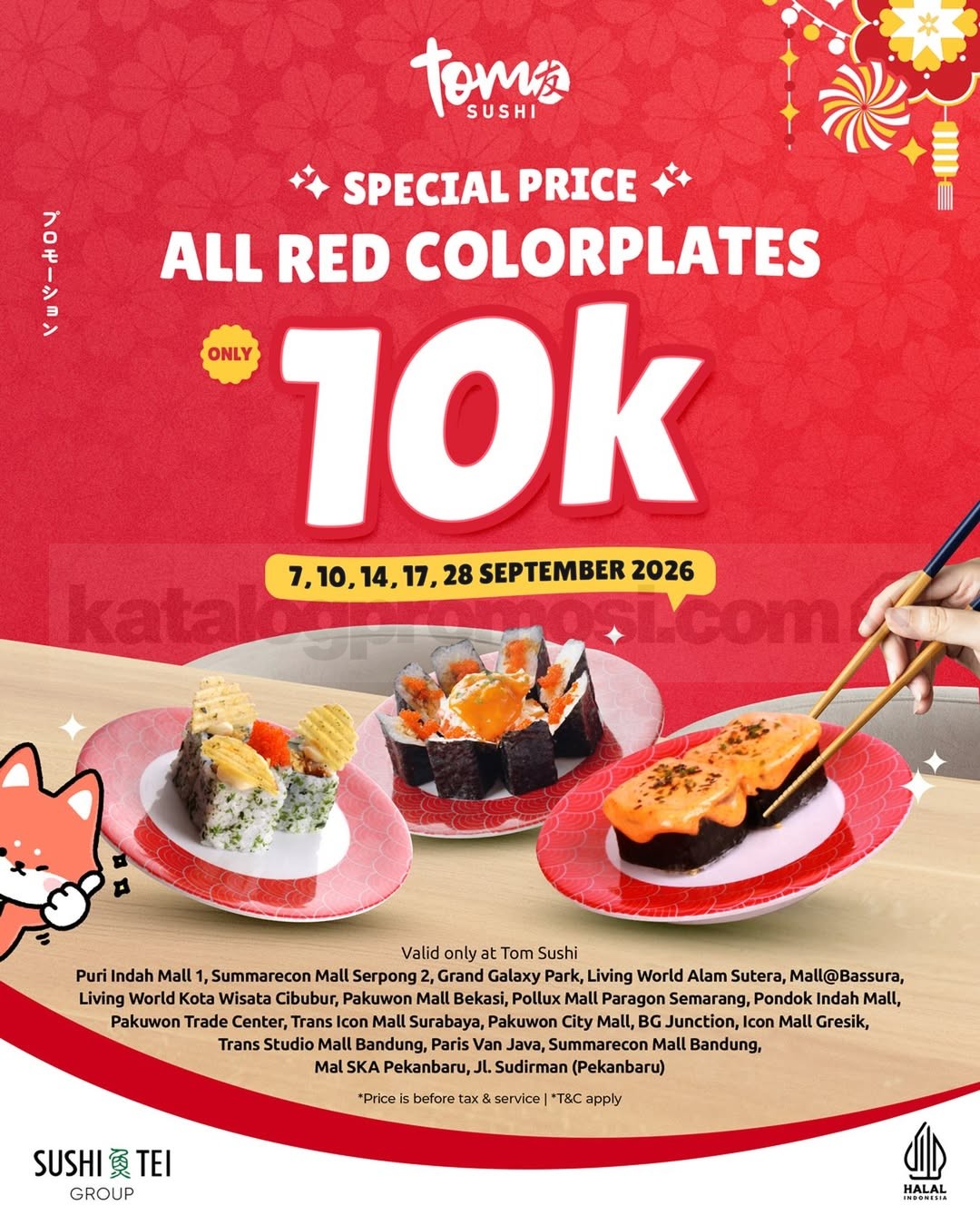 Promo Tom Sushi Red Colorplates Rp10.000 Promo Tom Sushi Red Colorplates Rp10.000 pada September 2026 di outlet pilihan