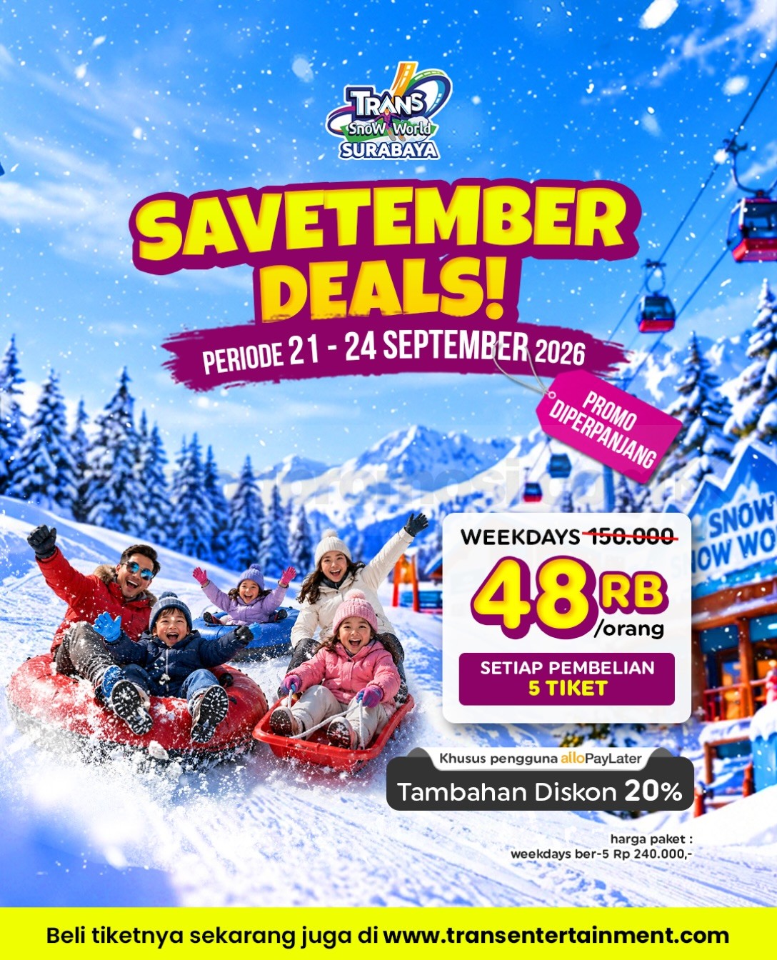 Promo Trans Snow World Surabaya Savetember Deals Rp48.000 Promo Trans Snow World Surabaya Savetember Deals Rp48.000 dengan bonus boots dan kereta gantung