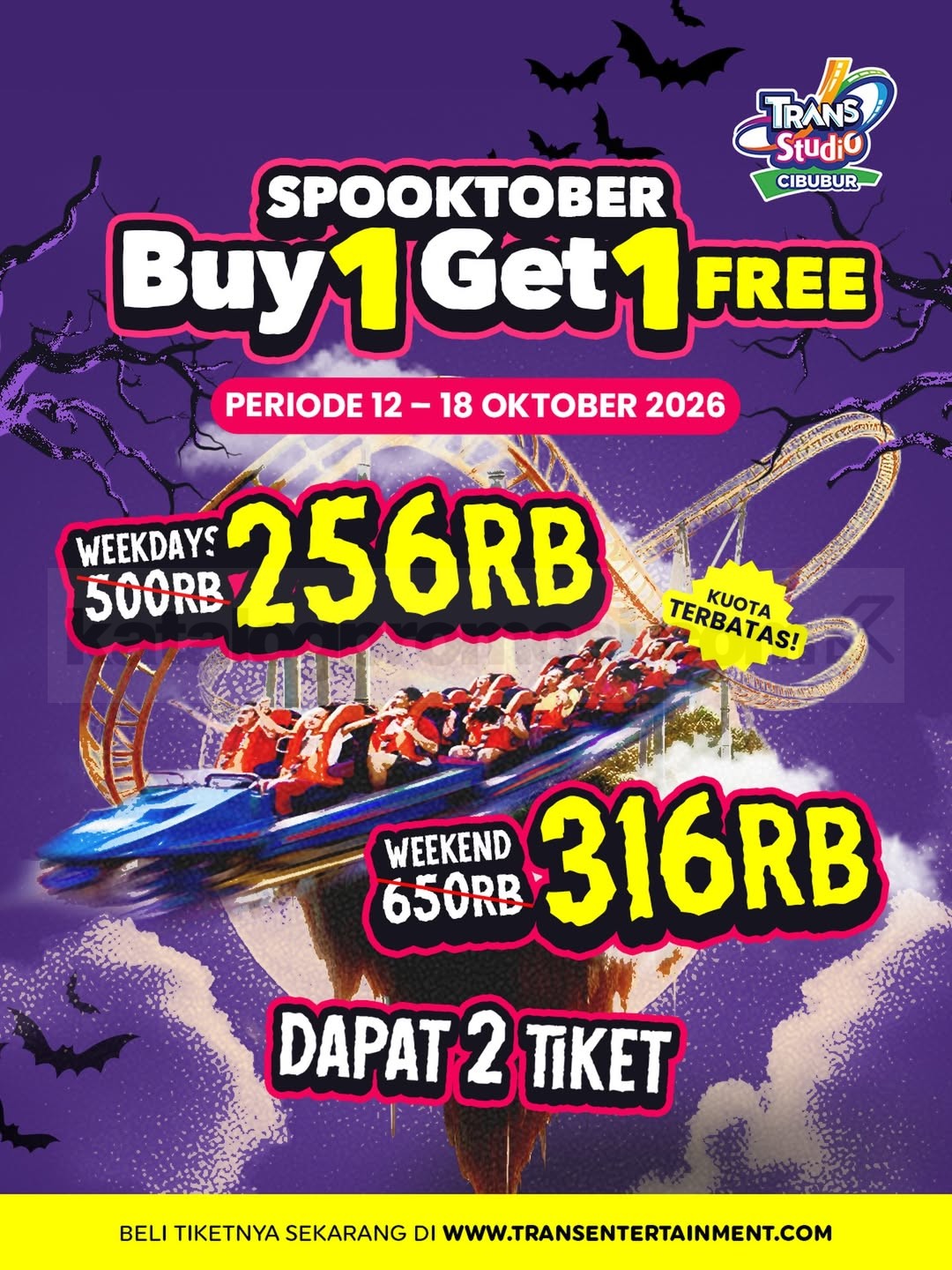 Promo Trans Studio Cibubur Spooktober Sale Buy 1 Get 1 Free Promo Trans Studio Cibubur Spooktober Sale Buy 1 Get 1 Free dengan harga tiket mulai Rp256.000.