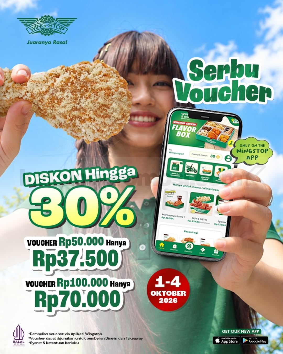 Promo Wingstop Serbu Voucher Diskon Hingga 30% Promo Wingstop Serbu Voucher diskon hingga 30% dengan harga Rp37.500 dan Rp70.000