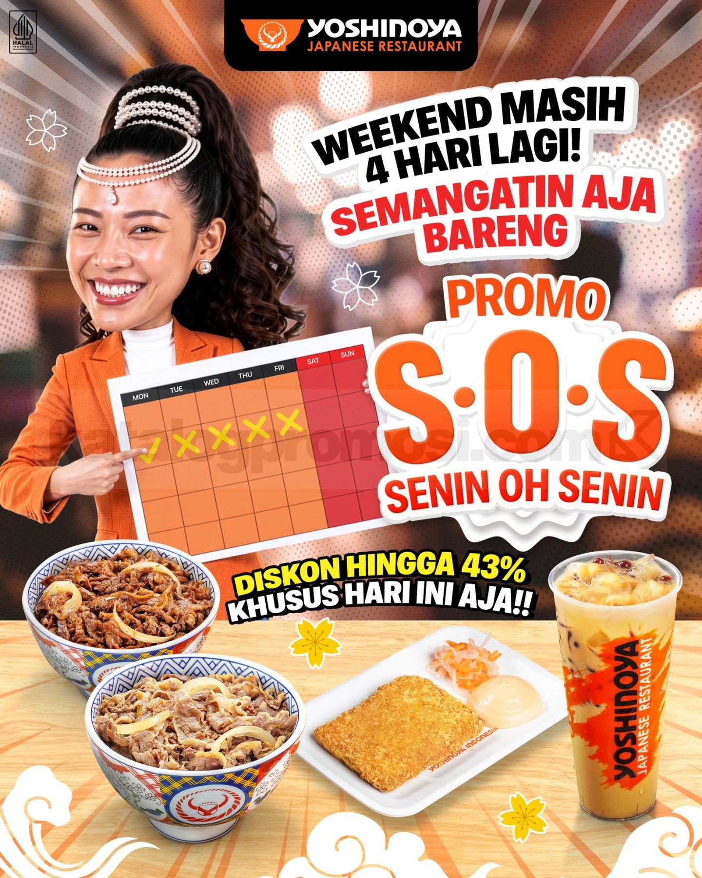 Promo Yoshinoya S.O.S Senin Oh Senin Diskon Hingga 43% Promo Yoshinoya S.O.S Senin Oh Senin diskon hingga 43% dengan Beef Bowl dan gratis Chicken Katsu.