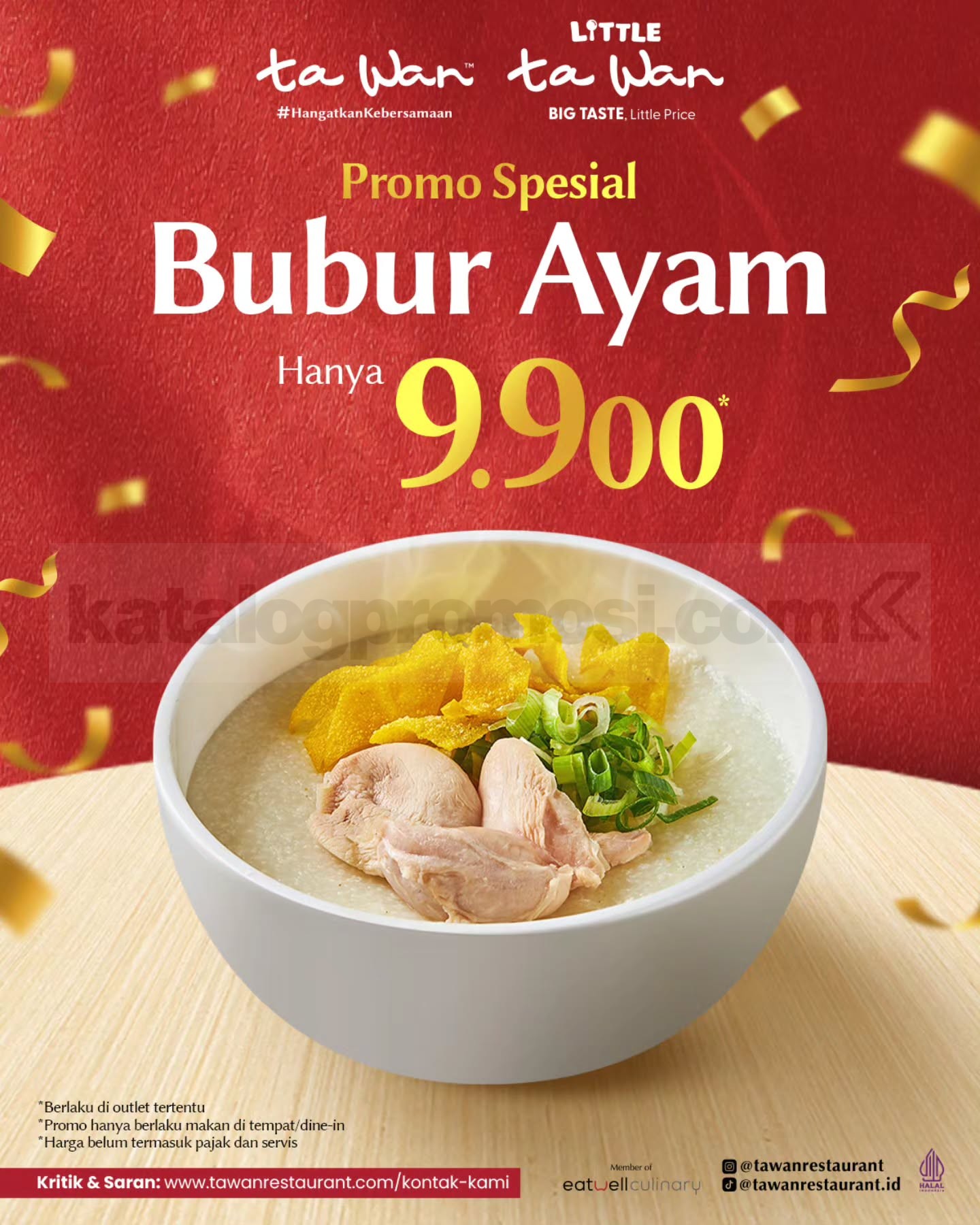 Promo Ta Wan Bubur Ayam Spesial Hanya Rp9.900 Promo Ta Wan Bubur Ayam Spesial Rp9.900 untuk dine-in tanpa minimum pembelian