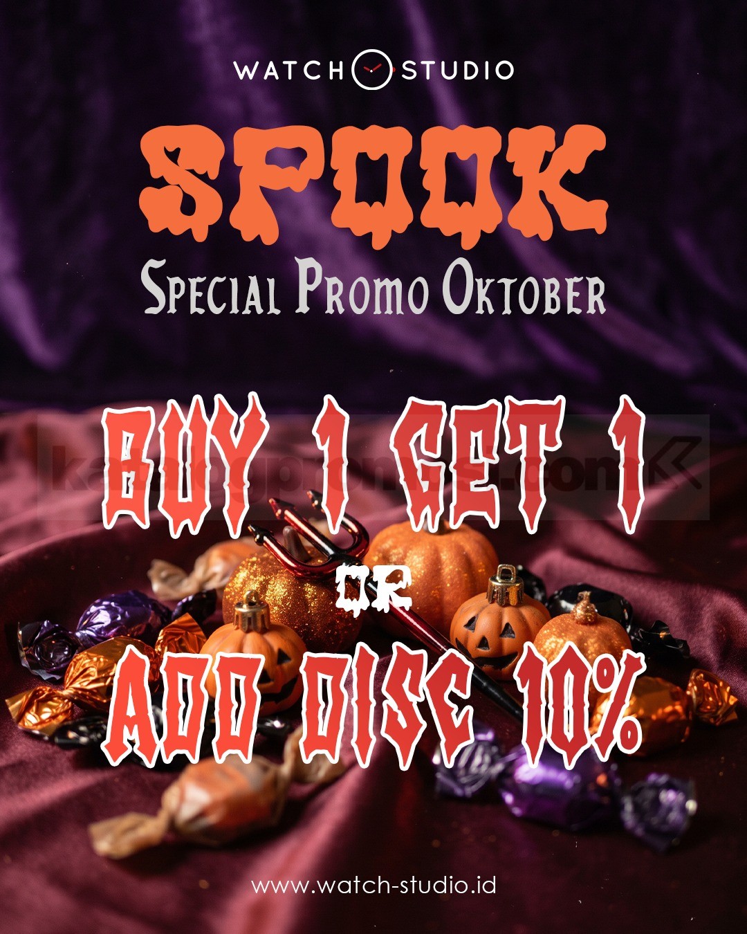Promo Watch Studio Halloween Buy 1 Get 1 dan Diskon 30% Promo Watch Studio Halloween Buy 1 Get 1 dan diskon hingga 30% + 10% untuk pembelian jam tangan.