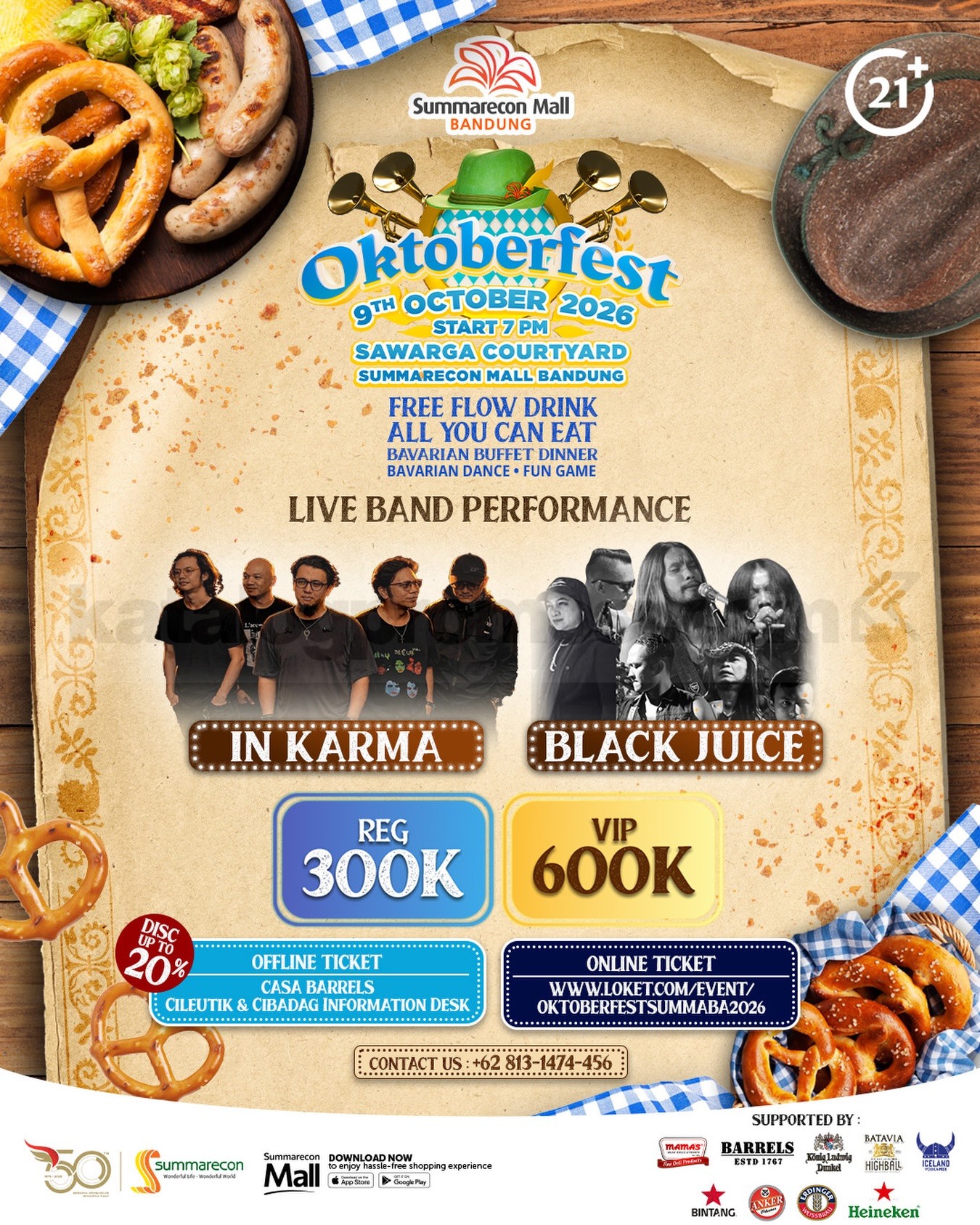 Oktoberfest 2026 di Summarecon Mall Bandung Oktoberfest 2026 di Summarecon Mall Bandung pada 9 Oktober dengan tiket mulai Rp. 300.000.