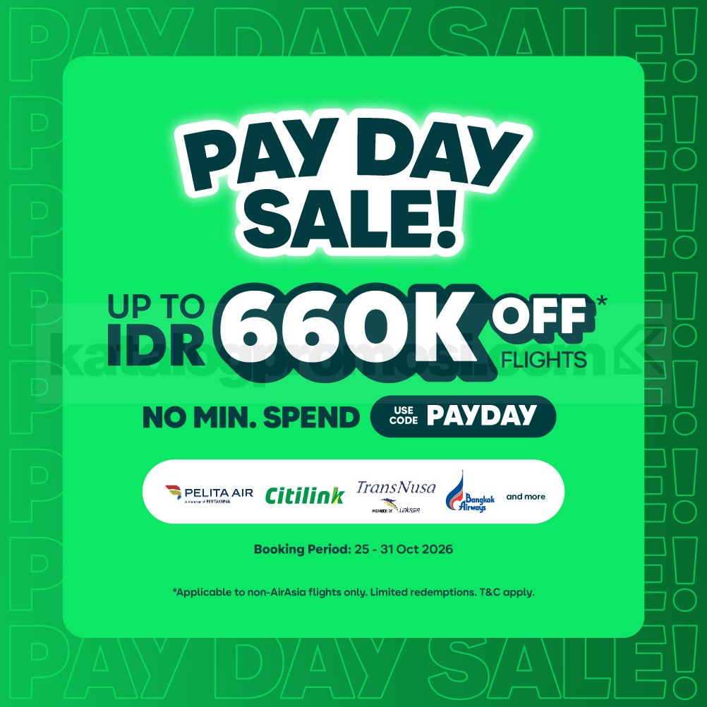 Promo AirAsia Pay Day Sale Diskon Tiket Pesawat hingga Rp660 Ribu Promo AirAsia Pay Day Sale 25–31 Oktober 2026 diskon tiket pesawat hingga Rp660 ribu tanpa minimal transaksi kode PAYDAY.