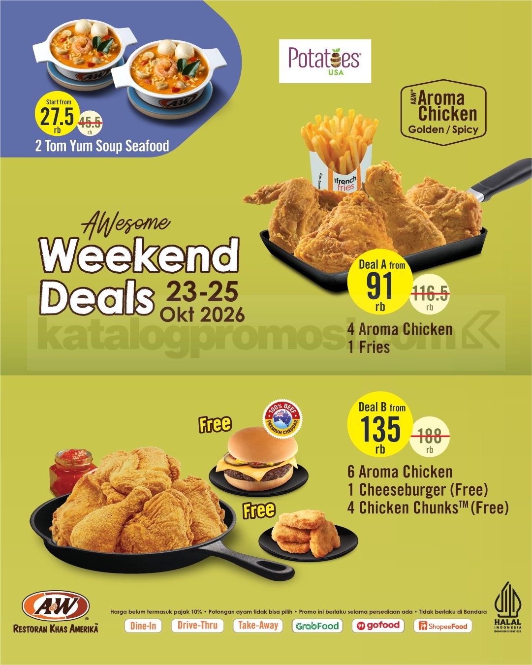 Promo A&W Weekend Deals Mulai Rp27.500 Promo A&W Weekend Deals mulai Rp27.500 dengan paket Aroma Chicken dan Tom Yum Soup Seafood