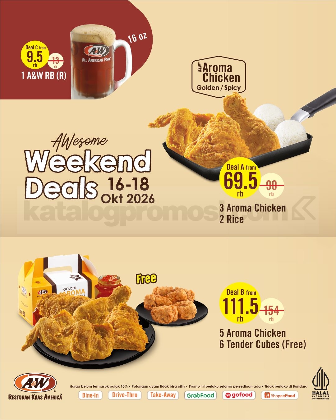 Promo A&W Weekend Deals Mulai Rp9.500 Promo A&W Weekend Deals Mulai Rp9.500 dengan pilihan paket Aroma Chicken dan Root Beer