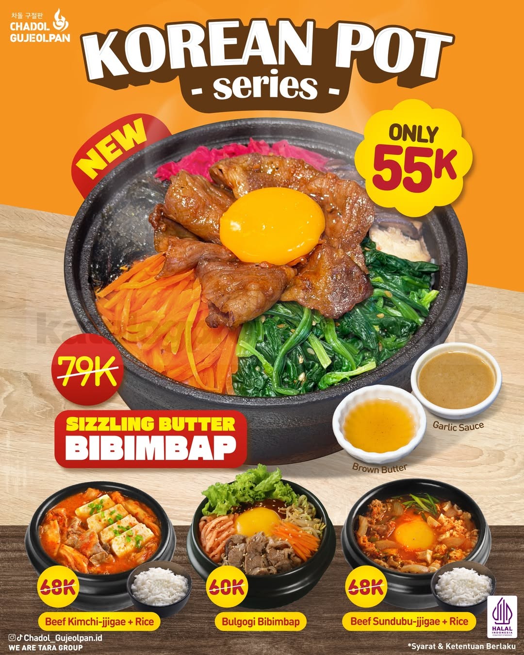 Promo Chadol Gujeolpan Korean Pot Series Rp55.000 Promo Chadol Gujeolpan Korean Pot Series Rp55.000 dengan empat pilihan menu Korea selama 21–31 Oktober 2026.