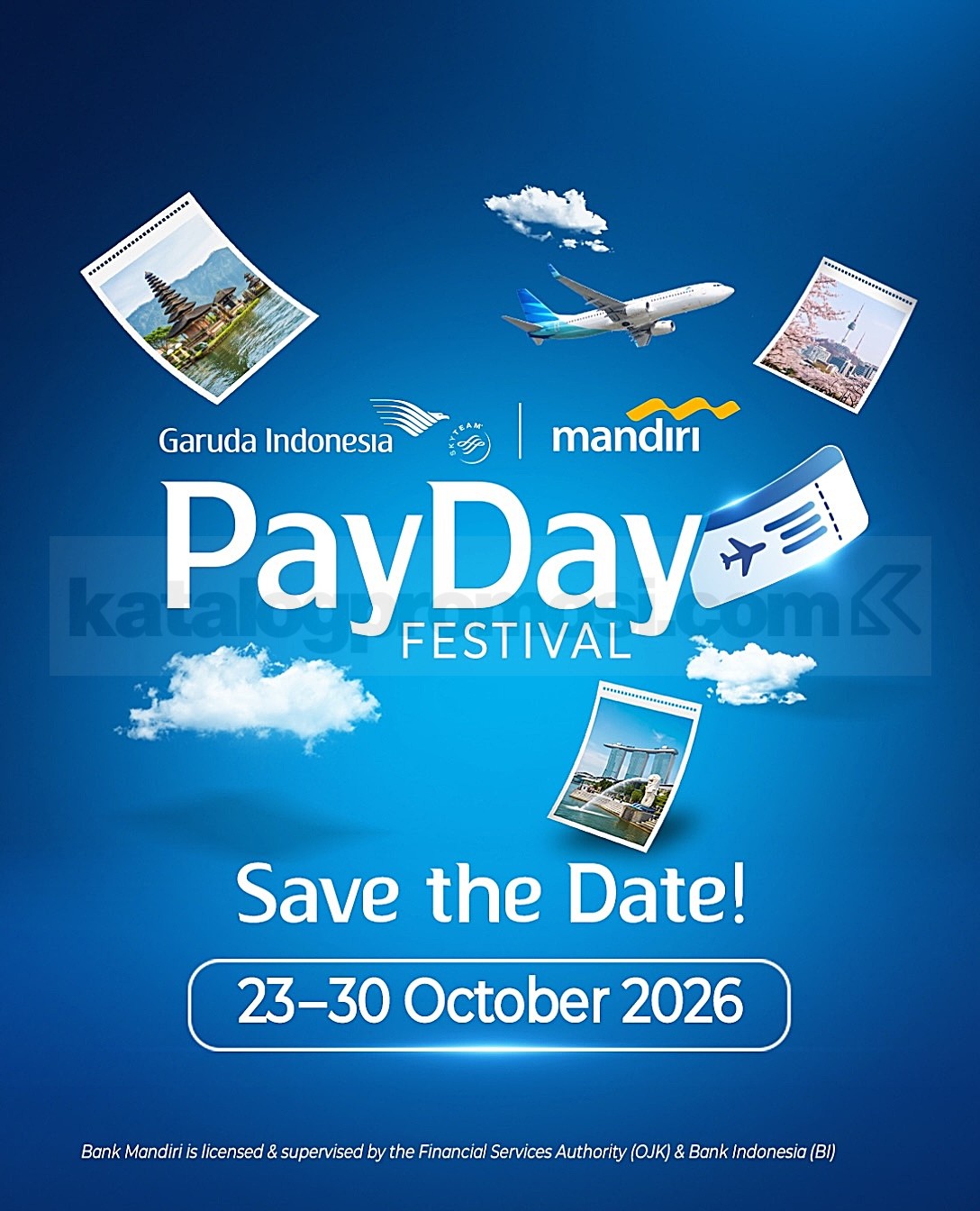 Promo Garuda Indonesia PayDay Festival Harga Spesial Tiket Pesawat Promo Garuda Indonesia PayDay Festival bersama Bank Mandiri pada 23–30 Oktober 2026 dengan harga spesial tiket pesawat dan bonus GarudaMiles.