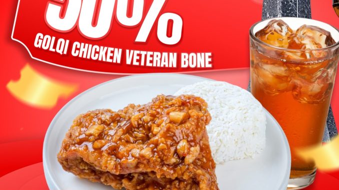 Promo Golqi Chicken Flash Sale diskon 50% untuk Paket Golqi 1–5 di Veteran Bone melalui GoFood dan GrabFood.