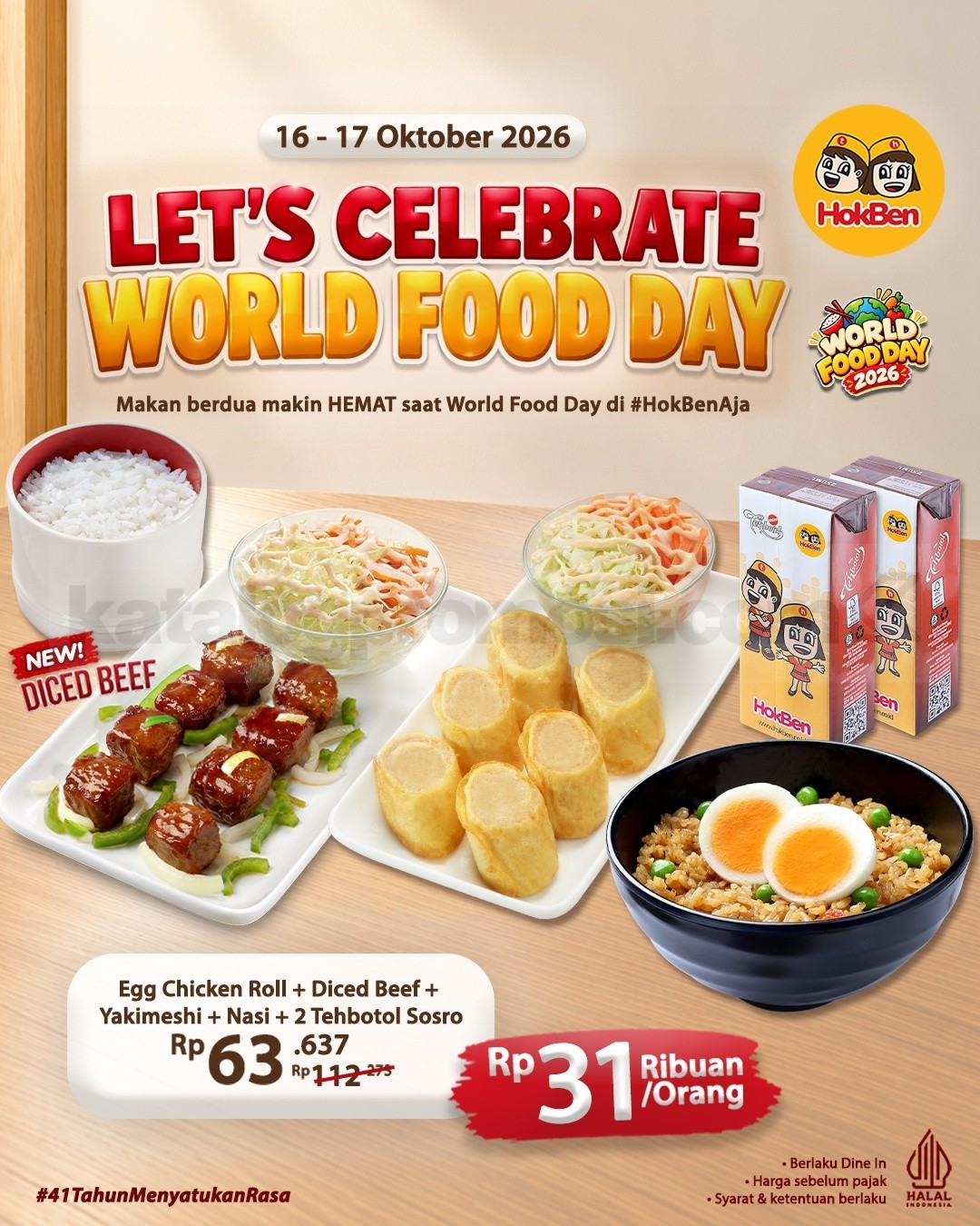 Promo HokBen World Food Day Paket Berdua Mulai Rp31 Ribuan Promo HokBen World Food Day Paket Berdua mulai Rp31 ribuan per orang dengan menu lengkap dan dua Tehbotol Sosro.